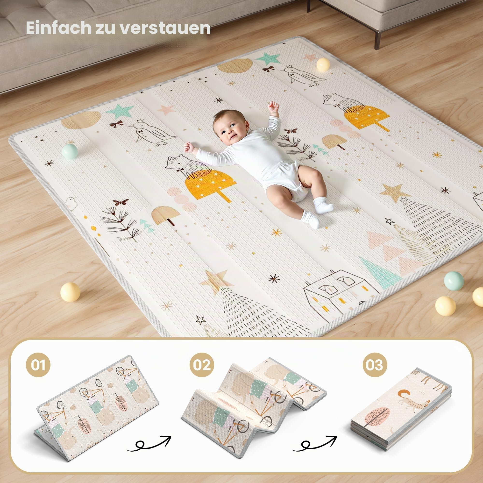 Laufstall Baby 150×150cm - XXL Laufgitter Baby mit Spielmatte, Laufgitter mit Atmungsaktivem Netz an Vier Seiten und Saugnäpfen