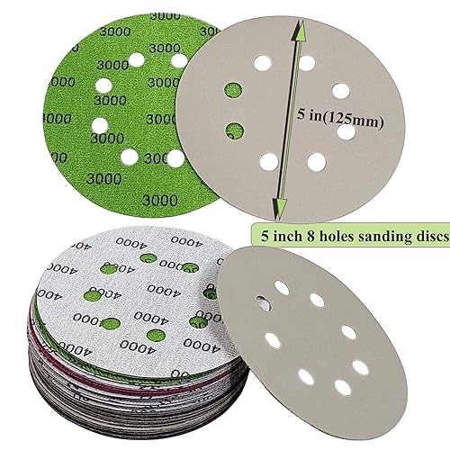Miniatura 3 de 40 discos de lijado de 5 pulgadas, 8 agujeros #400-#4000, grano 4006008001000120015002000250030004000, compatible con lijadora orbital aleatoria (40