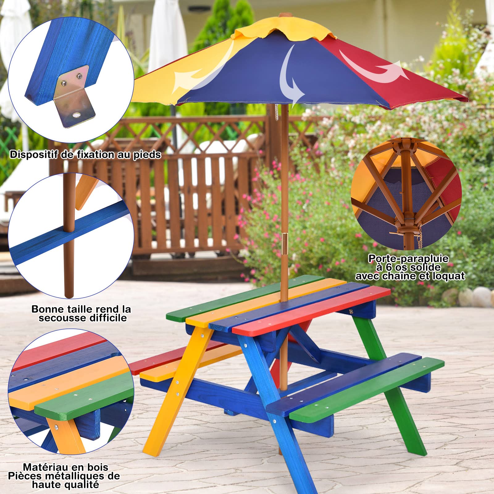 RELAX4LIFE Ensemble Salon de Jardin pour Enfant Coloré en Bois