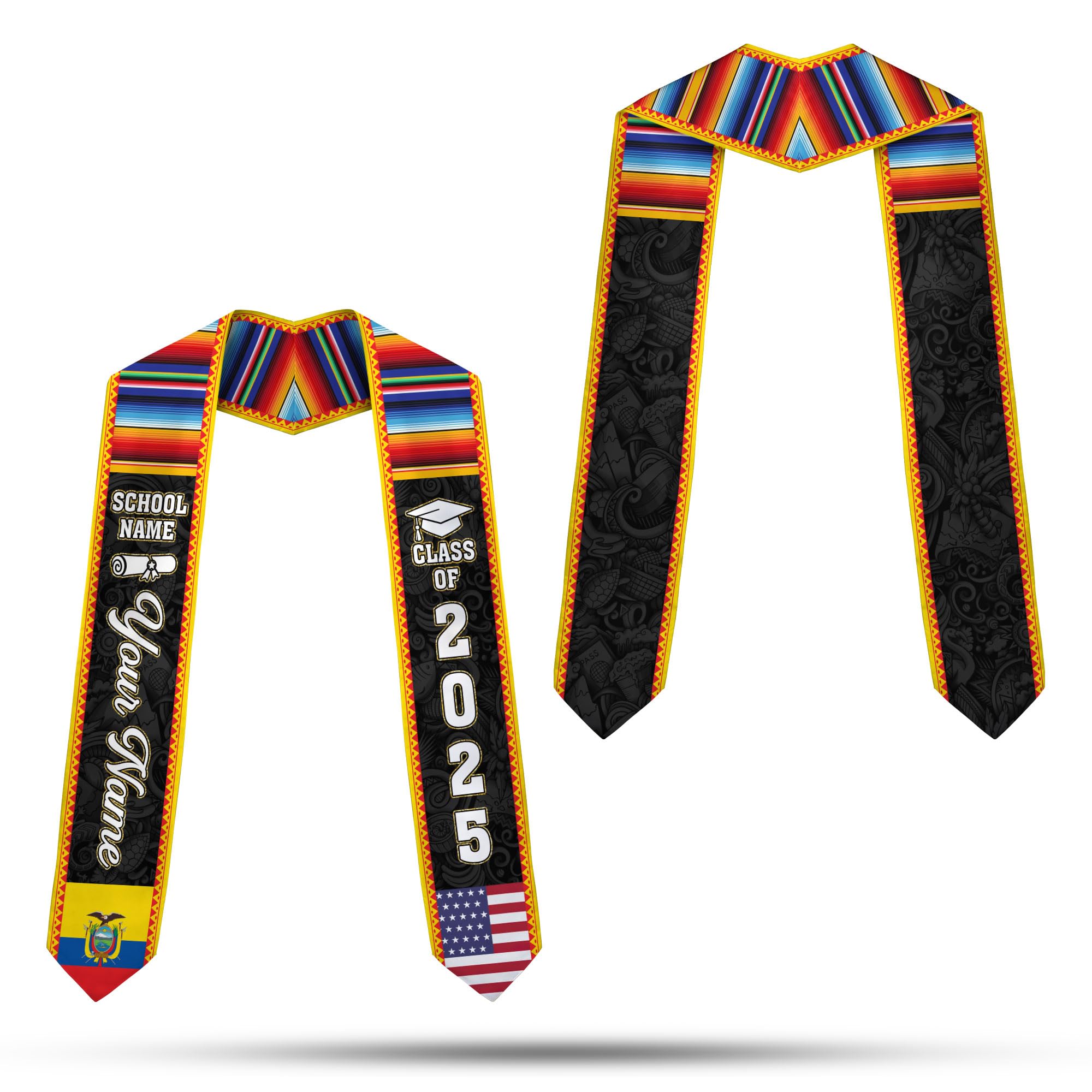 MonkeyVan Ecuador Graduation Stole, Ecuadorians American Flag Graduation Sash 2025, Ecuadorians Graduation Sash Style 9