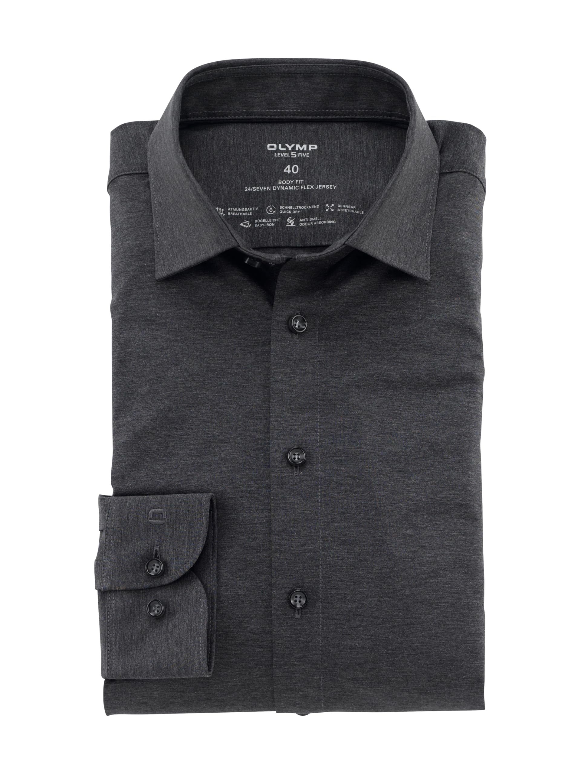 OLYMP Men Shirt Long Sleeve Level Five 24/Seven,Plain,Slim Fit,Classic,Anthrazit 67,40