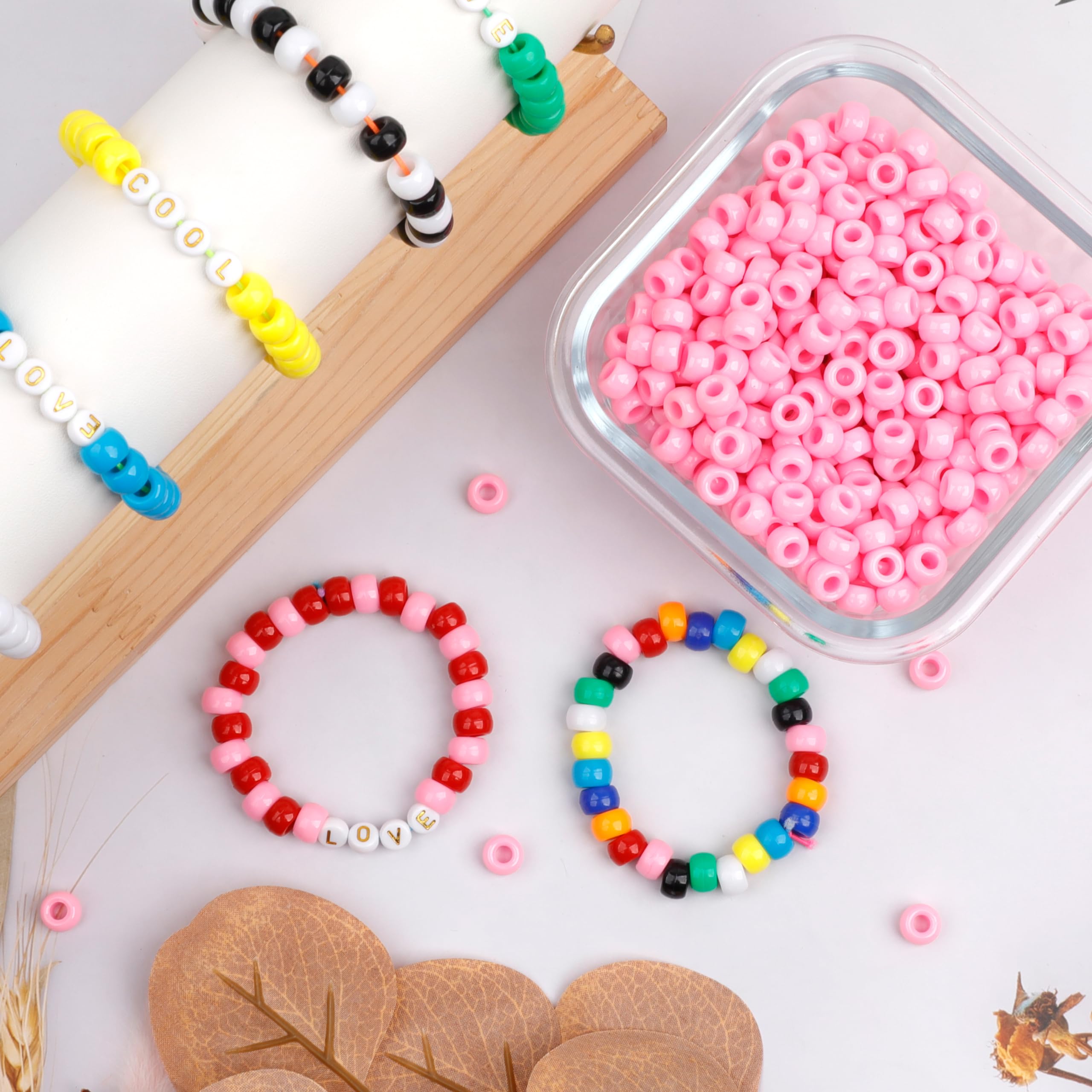 1000Pcs Pony Beads Bracelet 9mm Pink Plastic Barrel Pony Beads for Necklace,Hair Beads for Braids for Girls,Key Chain,Jewelry Making (Pink) - Image 4
