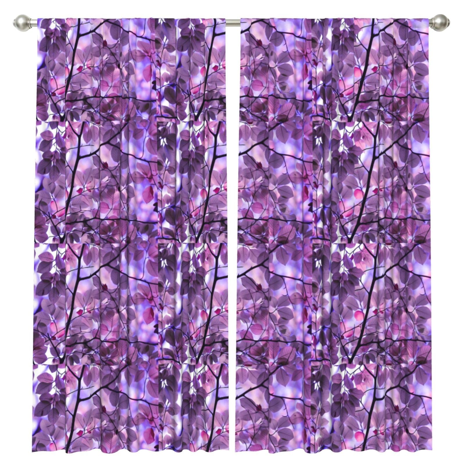 InOmak Purple Leaf, 2 Panels Window Curtains 52 x 84 Inch Blackout Curtains for Living Room Bedroom