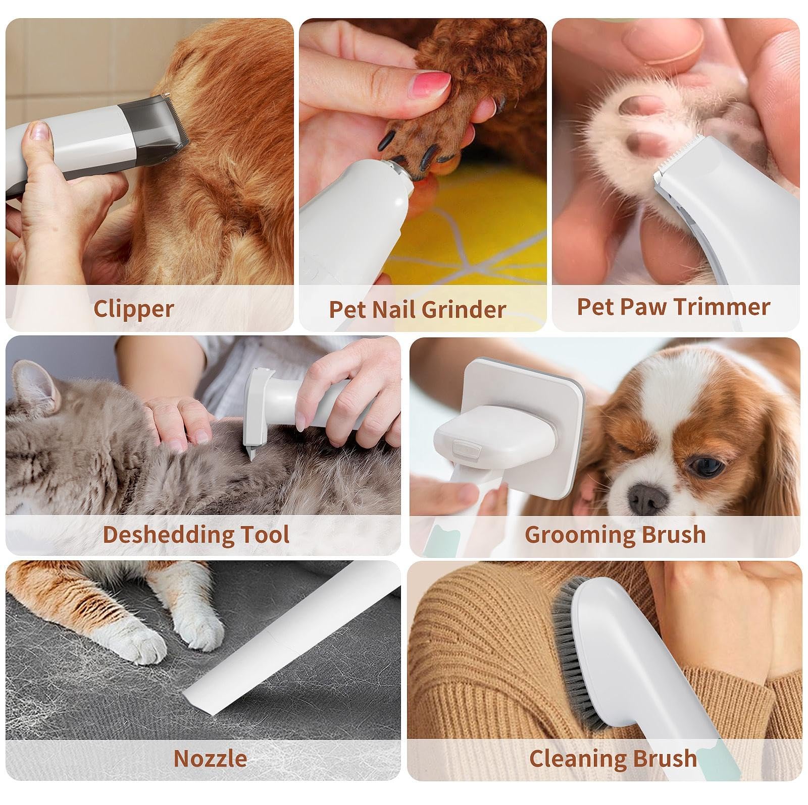 Kit De Aseo Para Mascotas, Aspiradora Profesional 6 En 1 Para Pelo De Perro, Limpiador De Patas De Gato Con 13000 PA, Herramienta Para Eliminar El Pelo Suelto, Con Cortaúñas Y Depósito Para Polvo