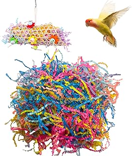 Crinkle Shredded Paper Strips for Bird Chewing Foraging Toy,40g Colourful Raffia Grass Paper Bird Toy Supplement for Parrot Cockatiel Conure Budgie and Gift Box