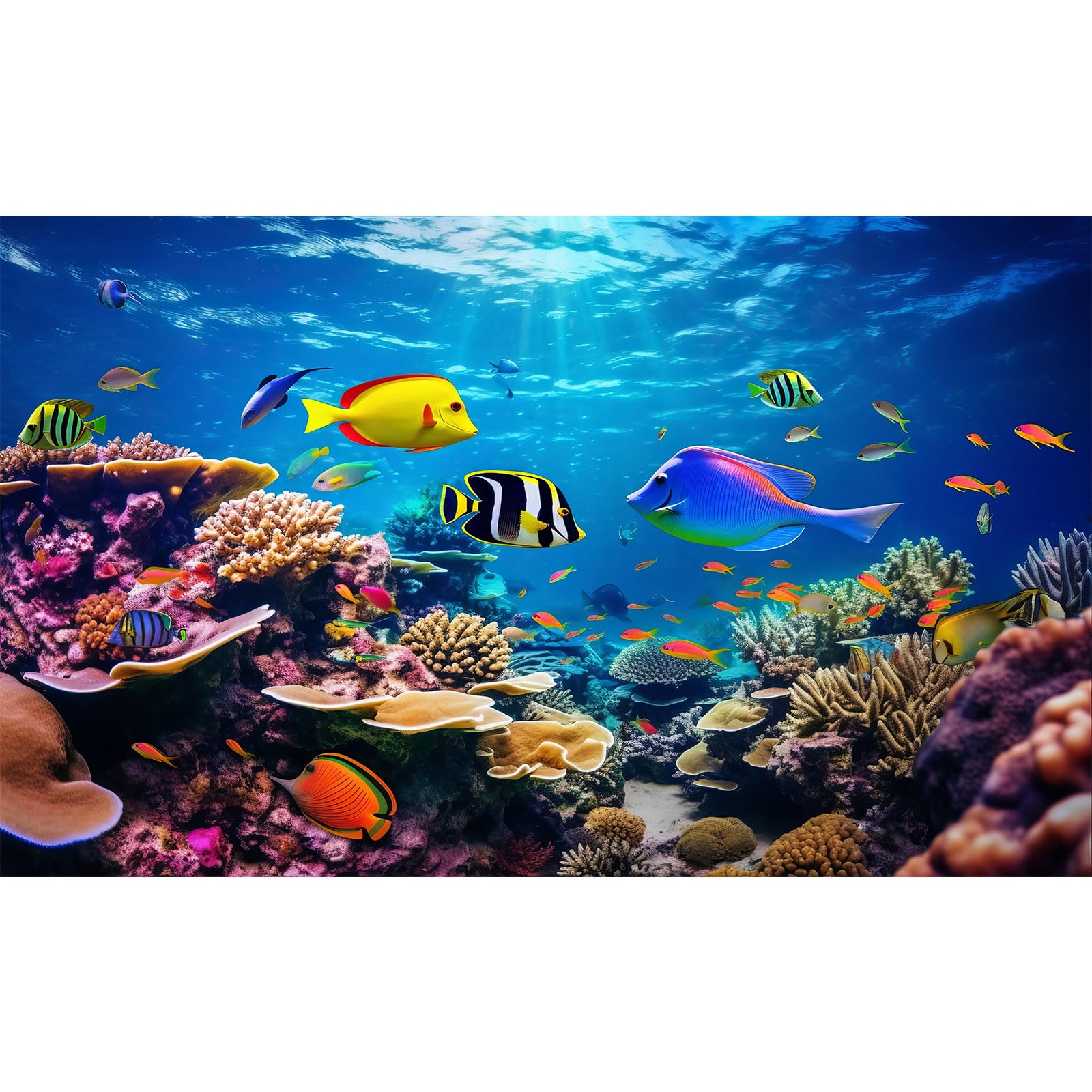 Under The Sea Aquarium Background Coral Reef Ecosystem Colorful Tropical Fish Terrarium Background Ocean Underwater Theme World with Sunbeams Fish Tank Backdrop Wallpaper Decor Poster 24x16in
