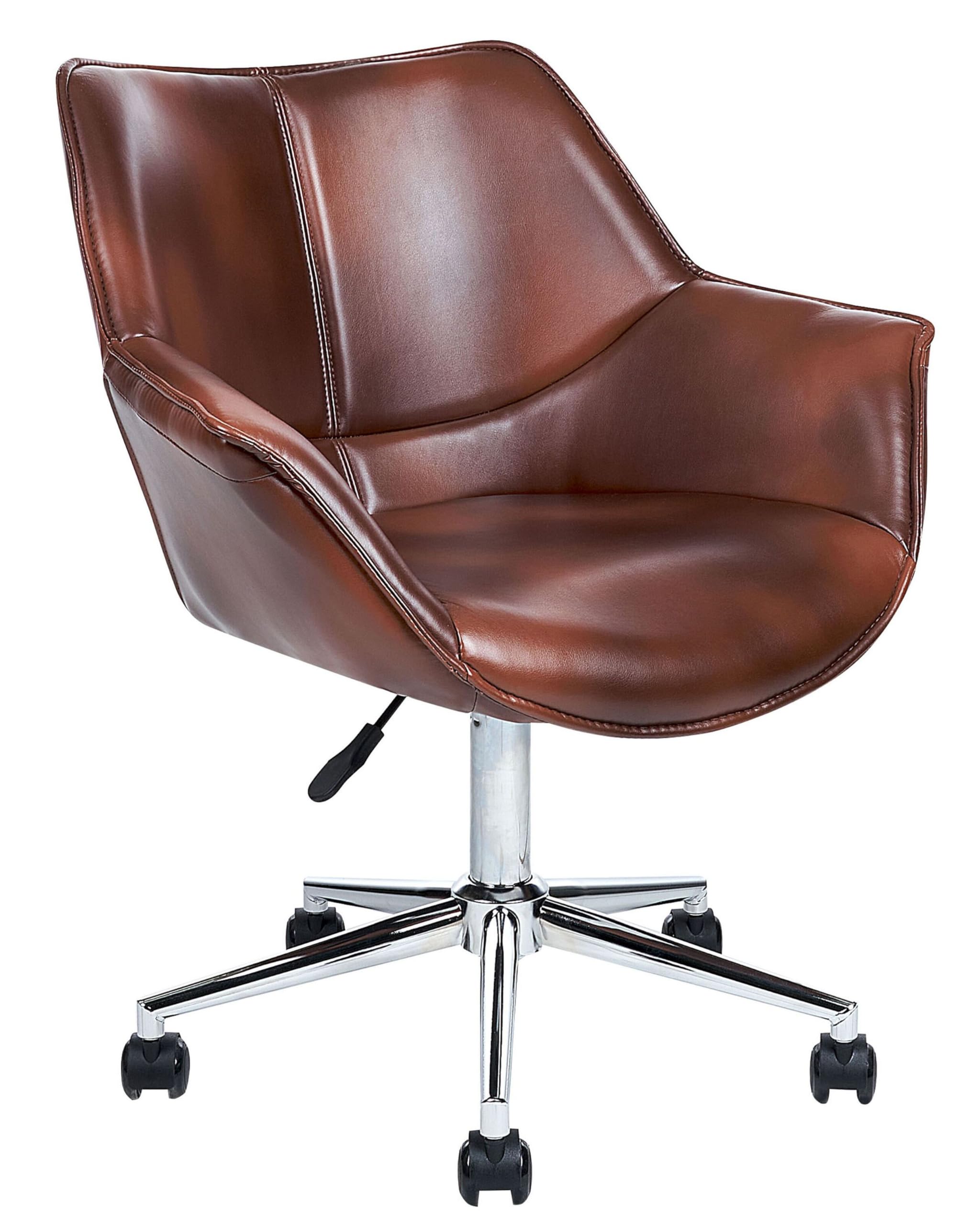 Beliani Élégant Fauteuil de Bureau Pivotant à Hauteur Réglable en Cuir PU Marron Newdale