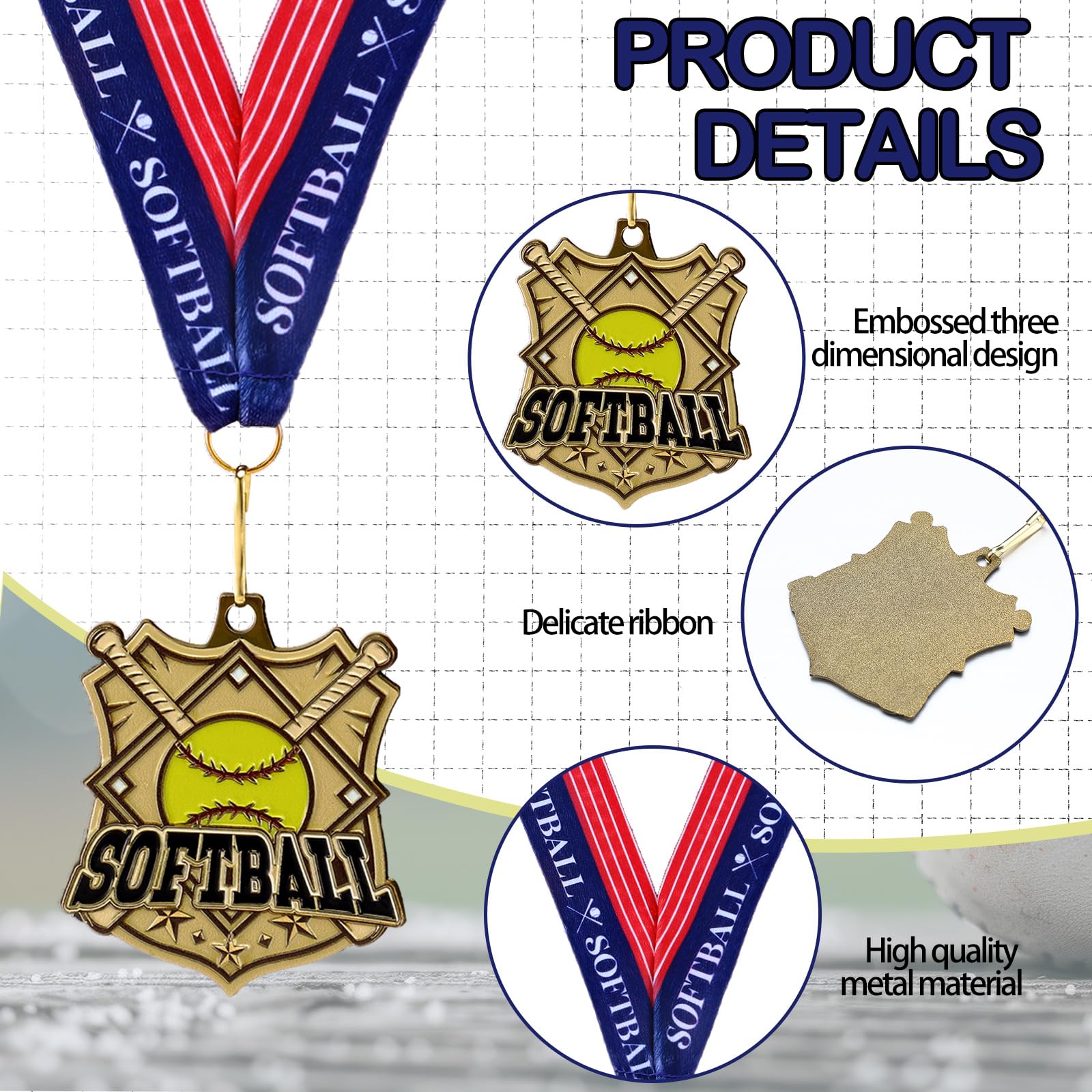 Ecation Medaglie con nastri per il collo, premi di calcio, premi per squadre di baseball, softball, bandiera, trofeo di calcio per bambini, competizioni sportive, regalo di celebrazione