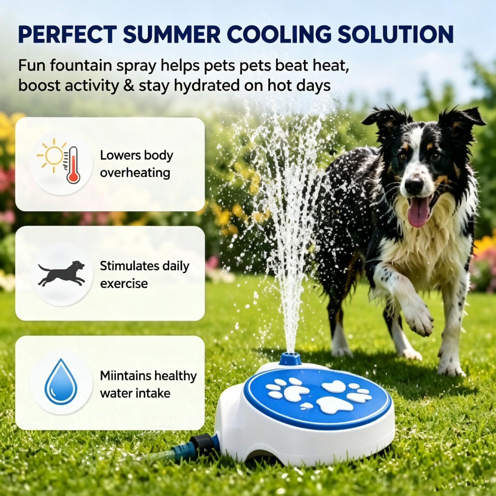 Wasserfontäne mit Pedal für Hunde, Hunde Wasserspielzeug Gartenschlauch, Hundes Wasserfontäne Outdoor, Wasserspiel Hund Garten, Hund Wasserspiel zur Sommer Abkühlung (Blau)