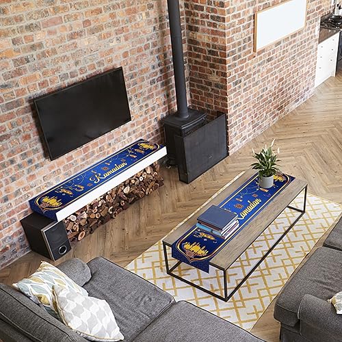 Miniatura 7 de LUANDME Ramadán Kareem - Camino de mesa suministros para fiestas de Eid Mubarak Ramadán musulmán estrellas de luna decoración de cocina comedor