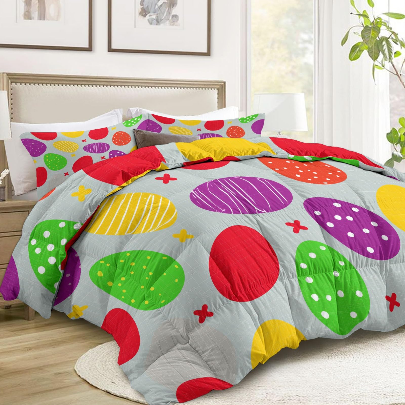 Generisch Osterei-Raster Bettdecke 200 x 200 cm 4 Jahreszeiten Steppdecke, Pop-Art Waschbare Ganzjahresdecke Kinder Bettwaren Set Kinderzimmer Gästezimmer Bettdecke Ohne Bezug