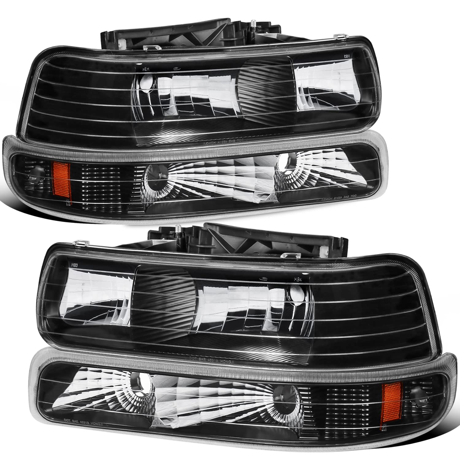 Photo 1 of MOSTPLUS Headlight Assembly Compatible with 1999-2002 Chevrolet Silverado 1500 2500 2000-2006 Suburban 1500 2500 Tahoe Front Lamp with Black Housing/Smoke Tinted Lens/Amber Reflector