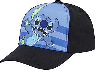 Stitch Baseball Cap, Boy's Cotton Snapback Hat with Curved Brim Gorra de béisbol, Negro/Azul, Talla única para Niños