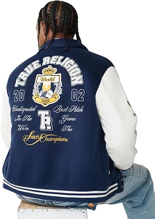 True Religion Men's Tr Crest Wool Varsity Jacket
