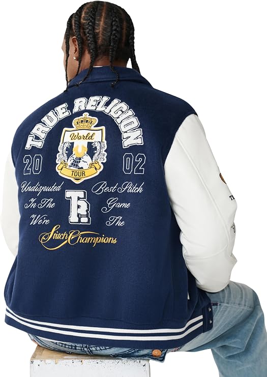 True Religion Men's Tr Crest Wool Varsity Jacket