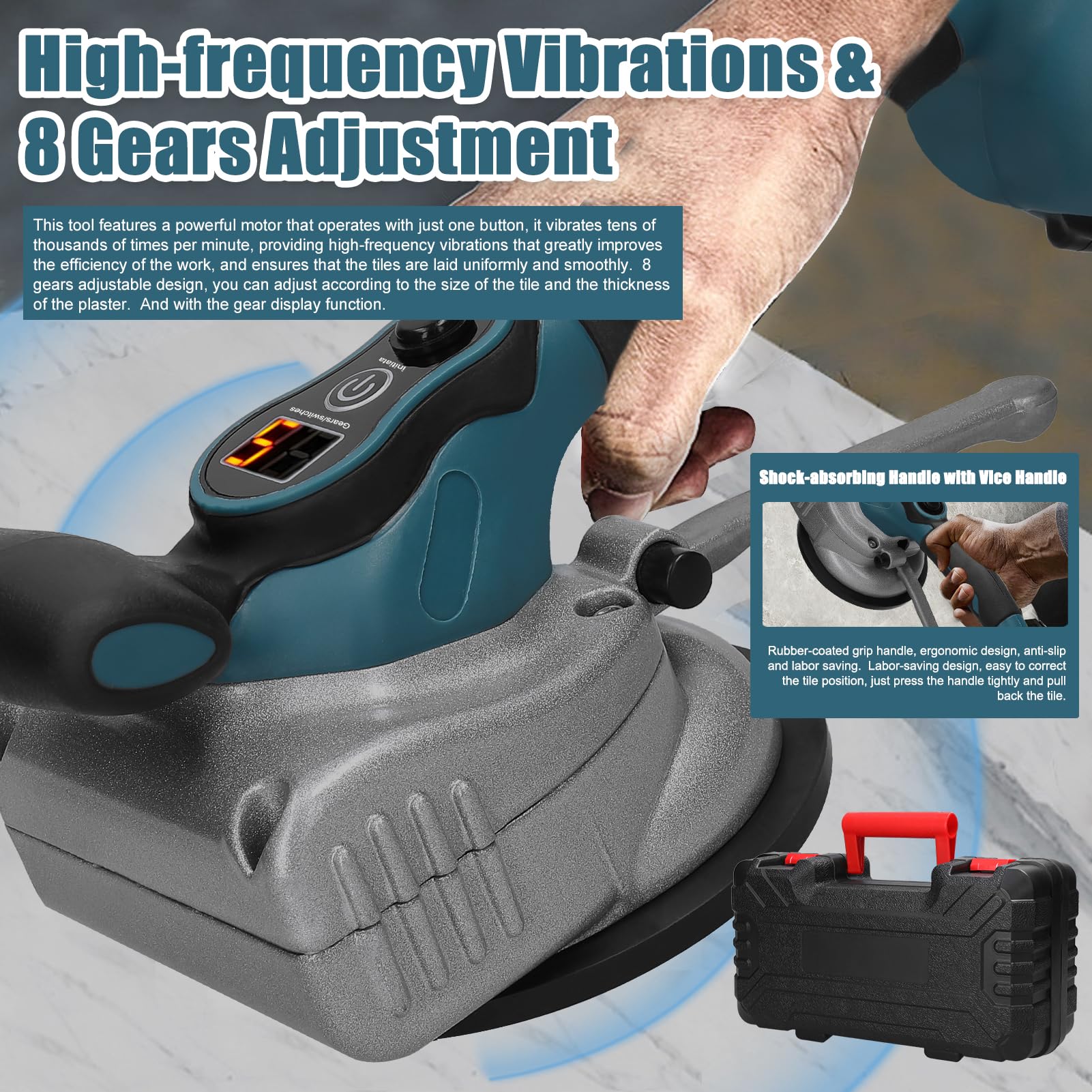 Poseuse de carreaux automatique 21 V Charge de levage élevée pour la pose de carreaux de sol Outil vibrant Niveleur de carreaux portable Ventouse élargie