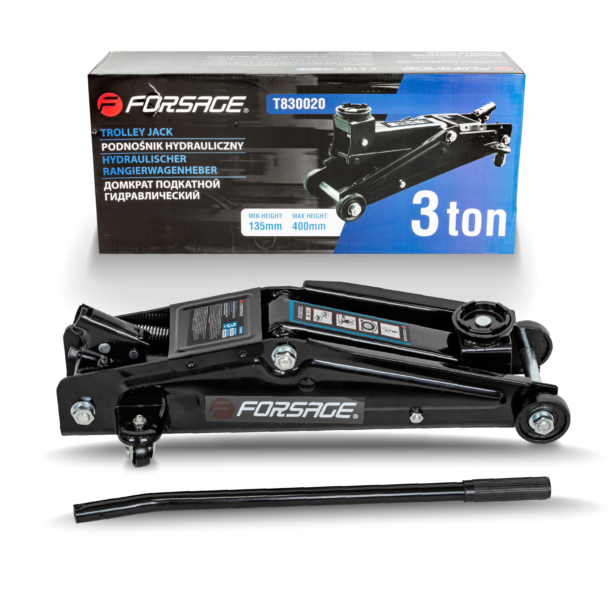 FORSAGE Hydraulic Rolling Jack 3t h min-135mm, h max-400mm