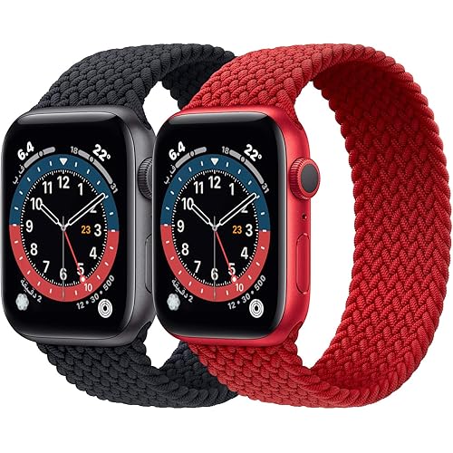 2 Pack Braided Solo Loop Sport Bands Compatible for Apple Watch Band 38mm 40mm 41mm Soft Stretchy Wristband Women Men Elastic Strap Compatible for iWatch Series 8/7/6/SE/5/4/3/2/1/Ultra, Large