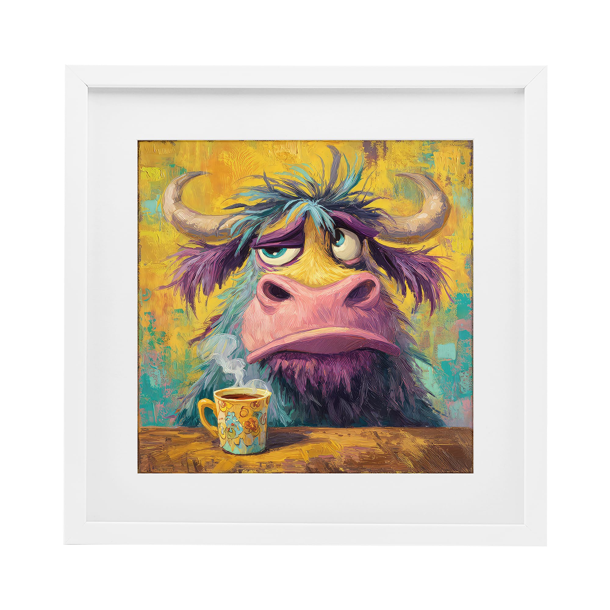 Stupell Industries Grumpy Cow Mug Portrait 'Grumpy Cow & Mug'| Framed Print Under Glass