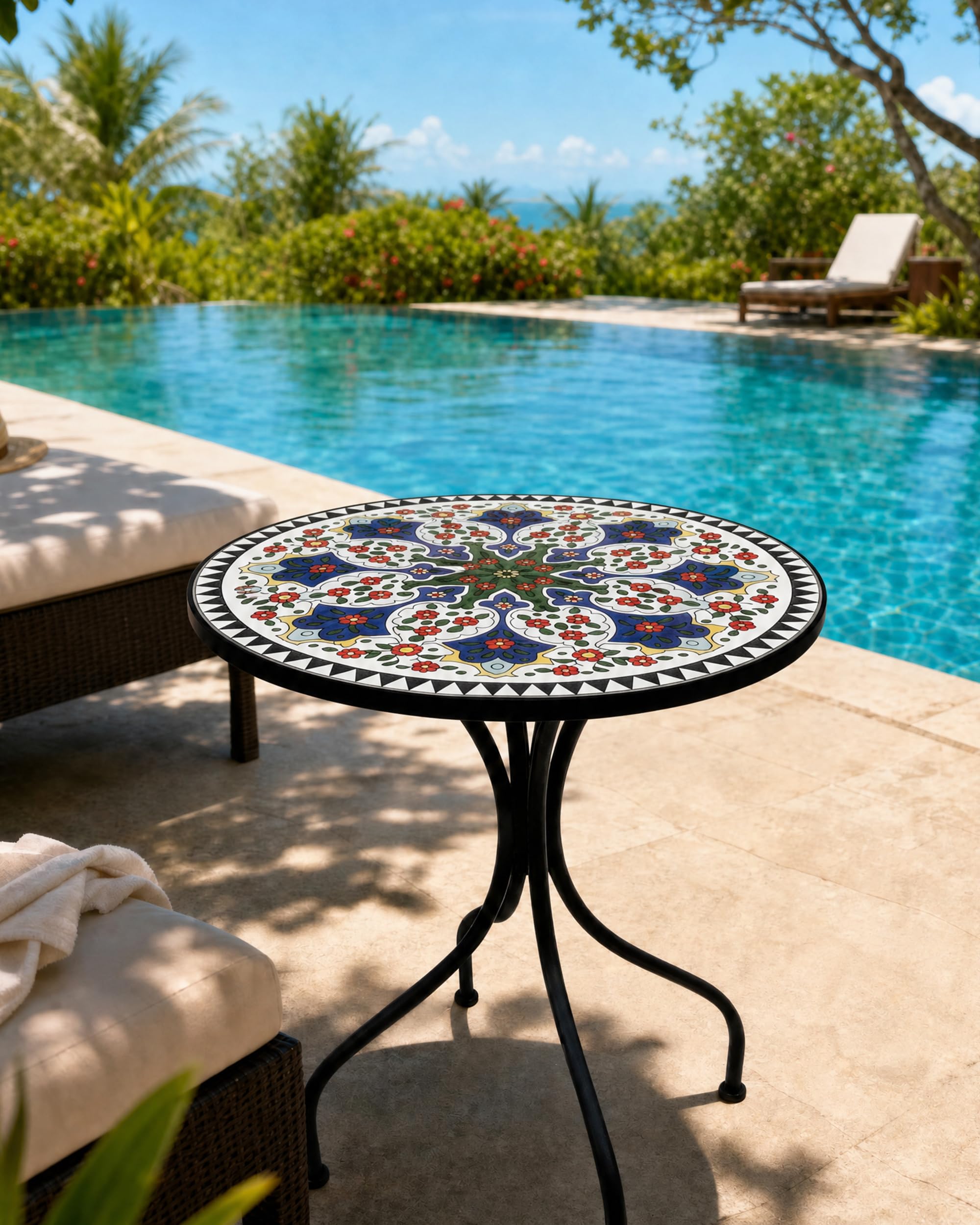 Mosaik Gartentisch Rund,Mosaiktisch Balkontisch Terrassentisch, Runder Outdoor Tisch für Garten, Terrasse, Balkon