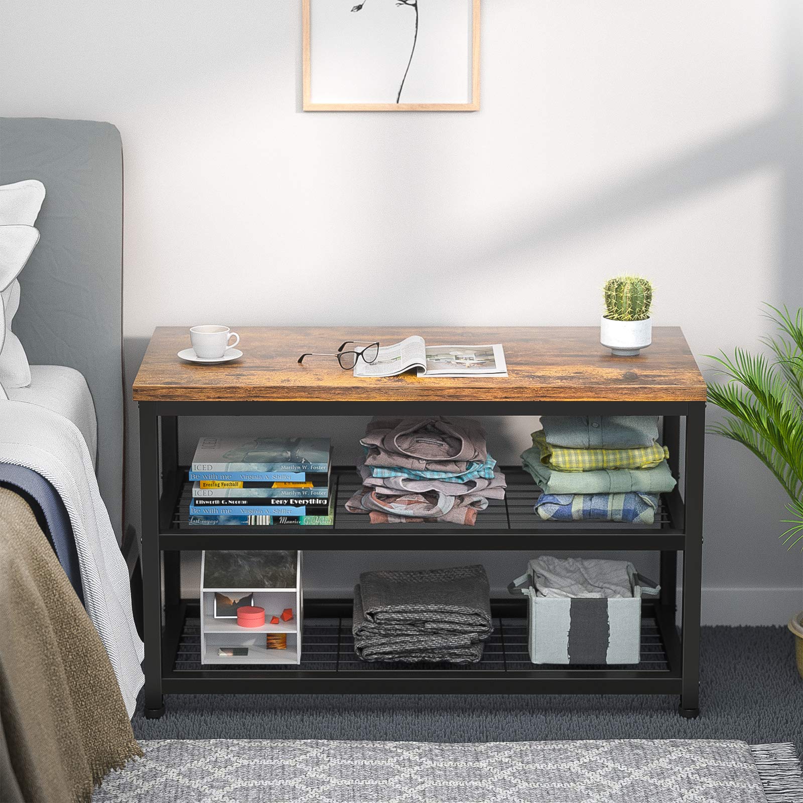 Homfio Shoe Rack, 3 Tier Shoe Rack Bench, Industrial Shoe Storage Organizer, Entry Bench, 3Tier