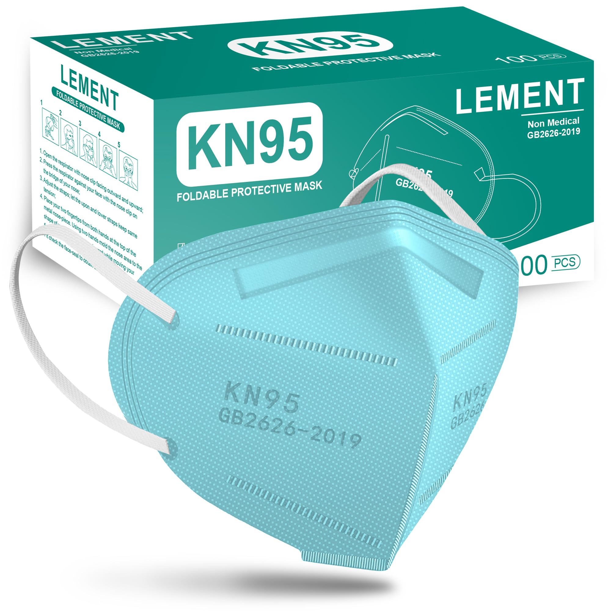 LEMENT KN95 Face Masks,100PCS 5-Ply Blue Breathable Cup Dust Mask For Adult | Filter Efficiency≥95%, Comfortable Elastic Ear Loops, Adjustable Nose Clip, Disposable Safety Mask For Teenager