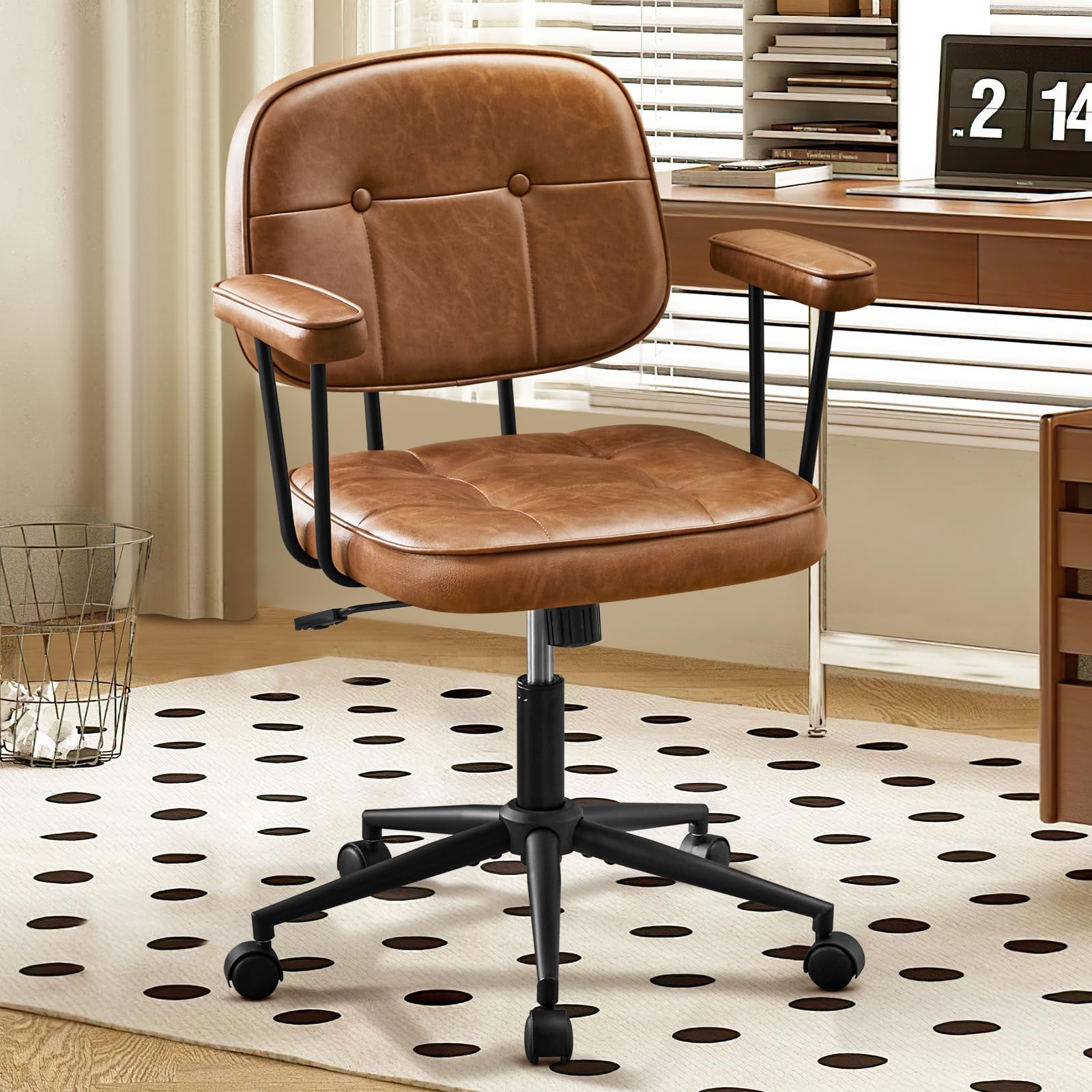 Hellove Schreibtischstuhl Bürostuhl Ergonomisch mit Armlehnen PU Leder 360° Drehstuhl Höhenverstellbarer Computerstuhl für Arbeitszimmer Homeoffice Büro Wohnzimmer Schlafzimmer, Braun