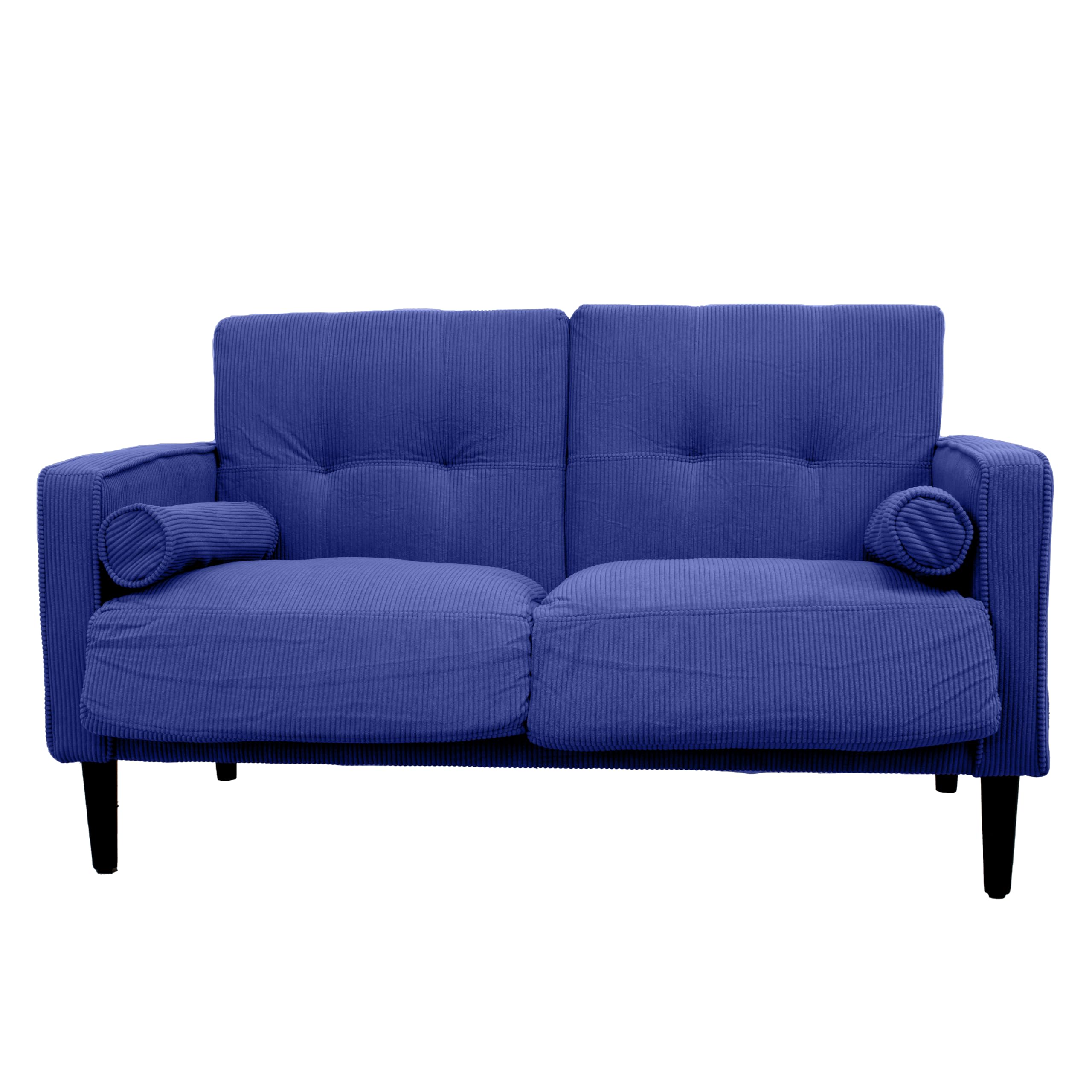 GARDENIA Divano fisso rivestimento in Vellutino e imbottitura in Poliestere, con Gambe in Legno e Cuscini Sfoderabili JoY, Blu, 130x75xH73 CM