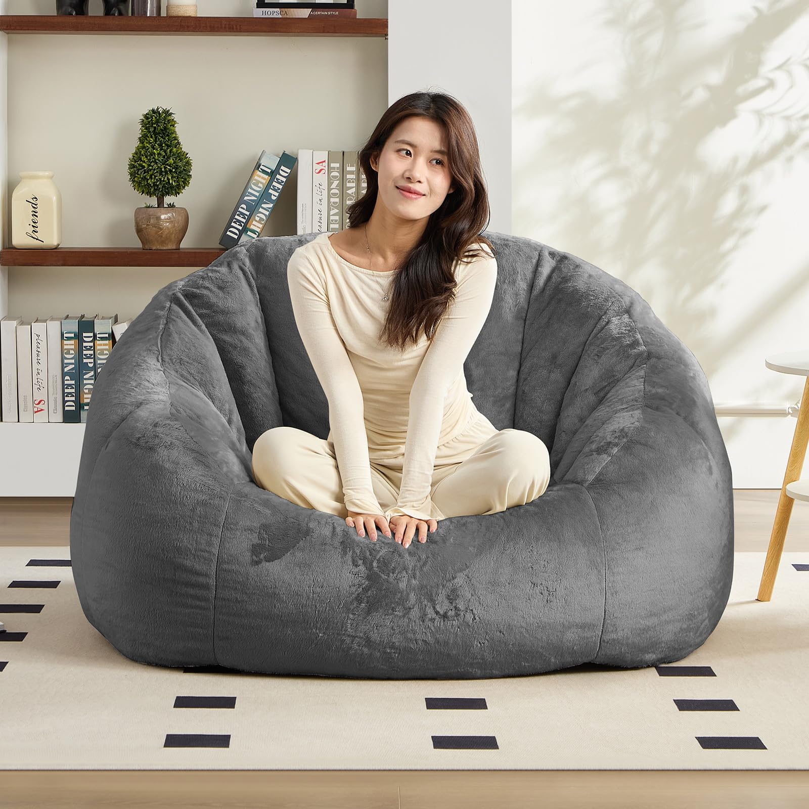 PUREMIND Giant Bean Bag Chair, Faux Fur Bean Bags Couch for Adults and Kids, Large Upholstered Been Bag Sofa Chairs with Filler, Shell-Shaped Stuffed