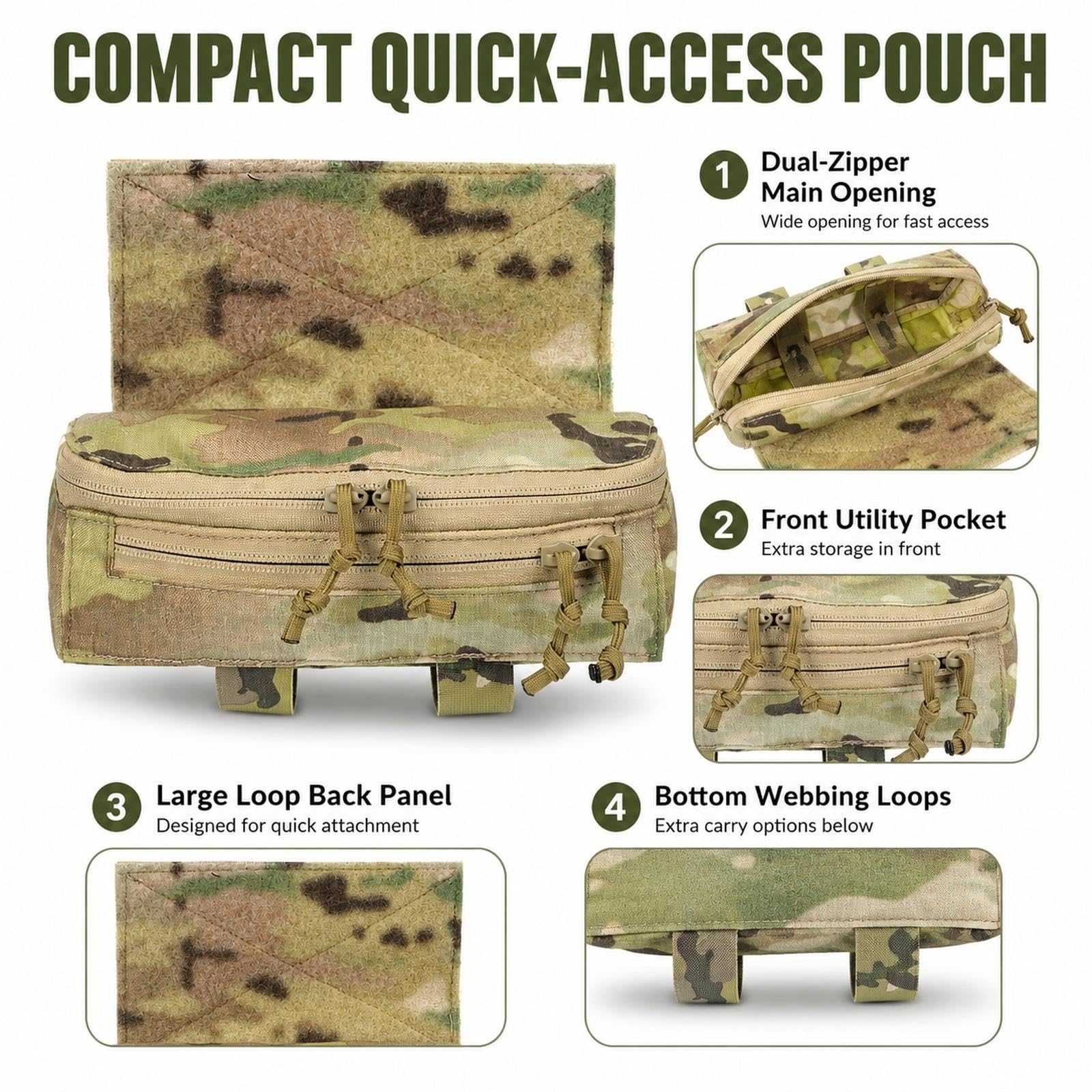 Kompakte Drop Pouch mit Loop Panel, Doppelzipper und Halteschlaufen