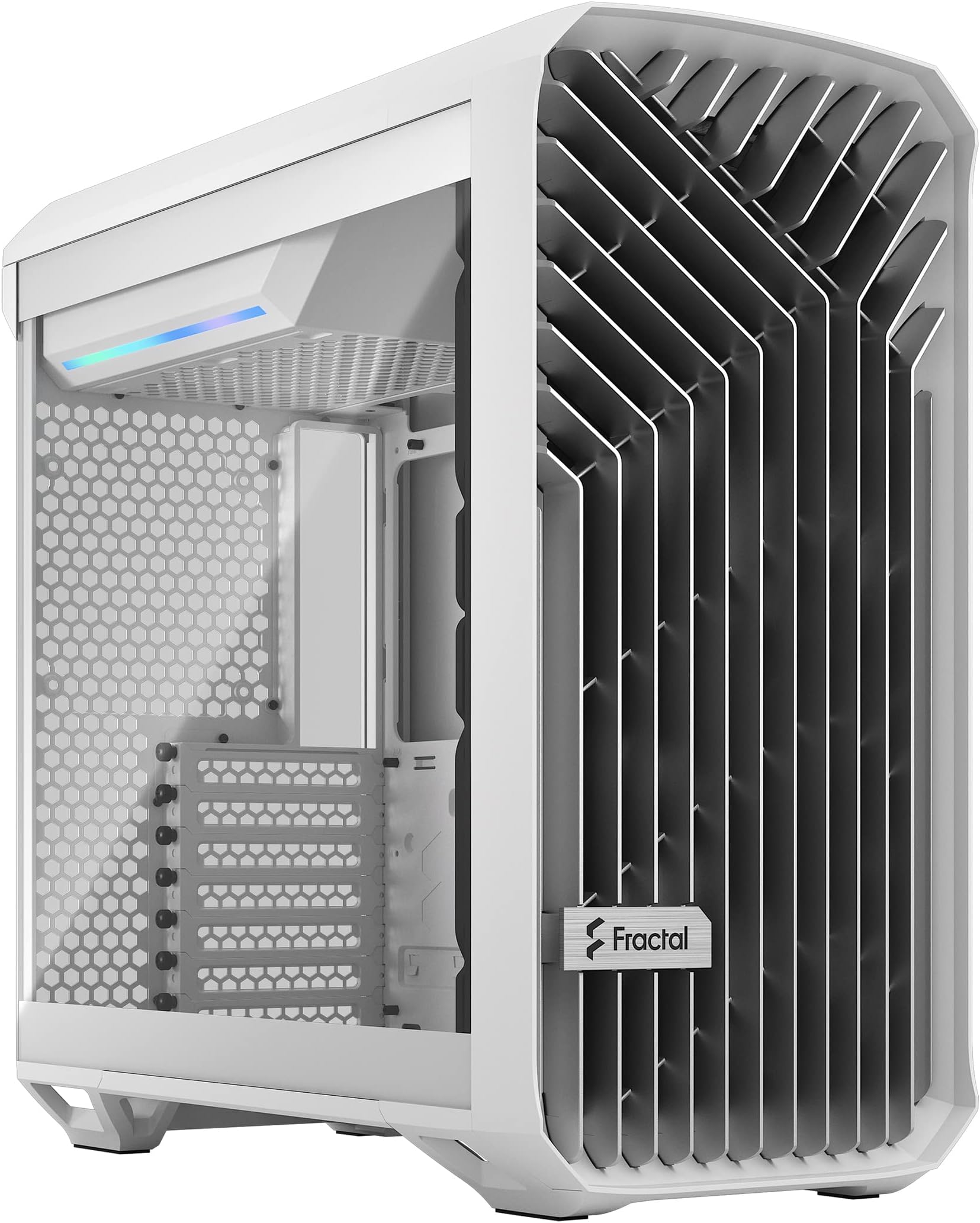 Torrent Compact White - Clear tint tempered glass side panel - Open grille for maximum air intake - Two 180mm PWM fans included - Type C - ATX Airflow Mid Tower PC Gaming Case