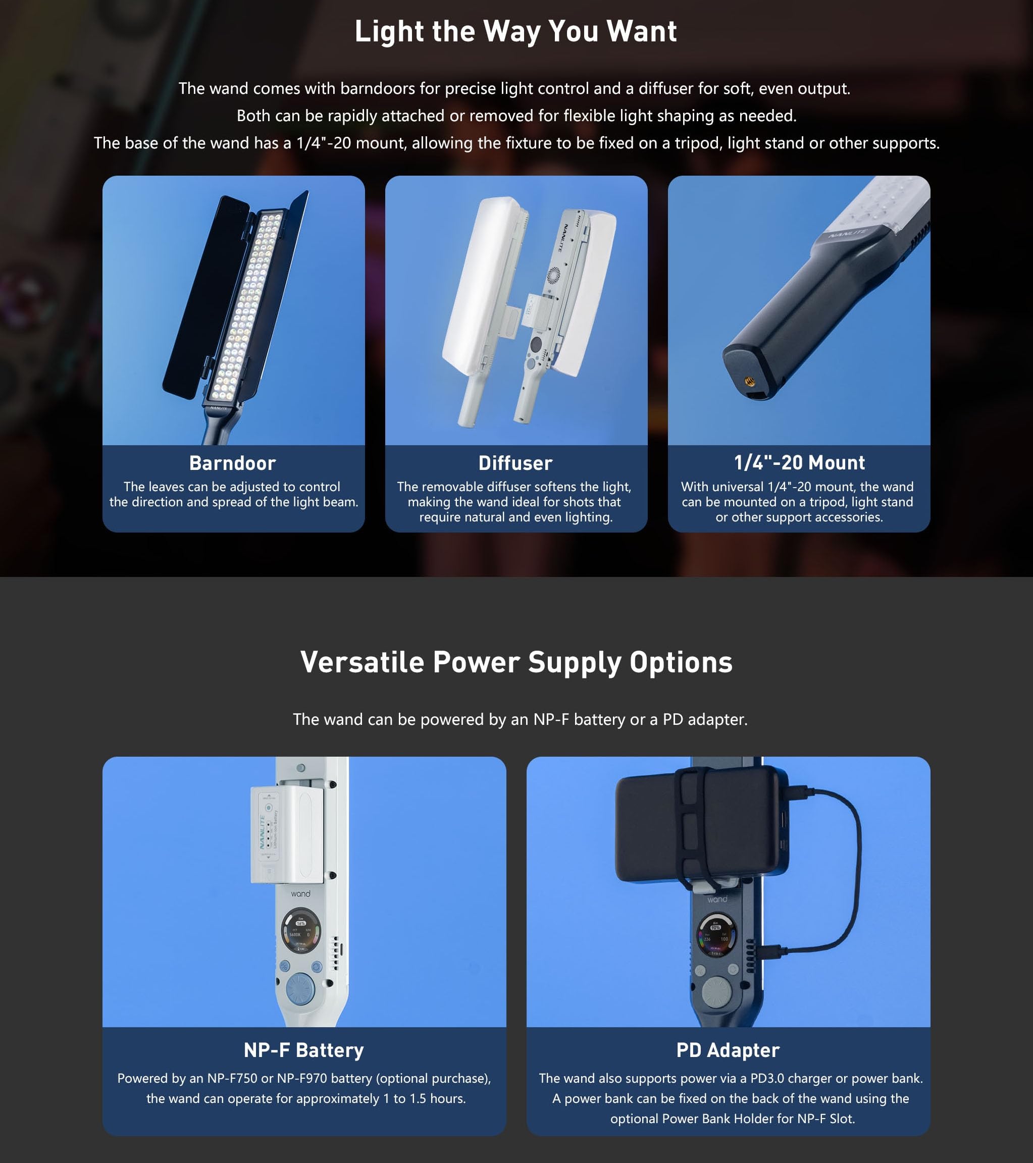 NANLITE Bastone 30W RGB LED Handheld Stick Video Luce,2700K a 7500K Bi-Colore,Controllo APP Luce di riempimento per la registrazione video, Live Streaming