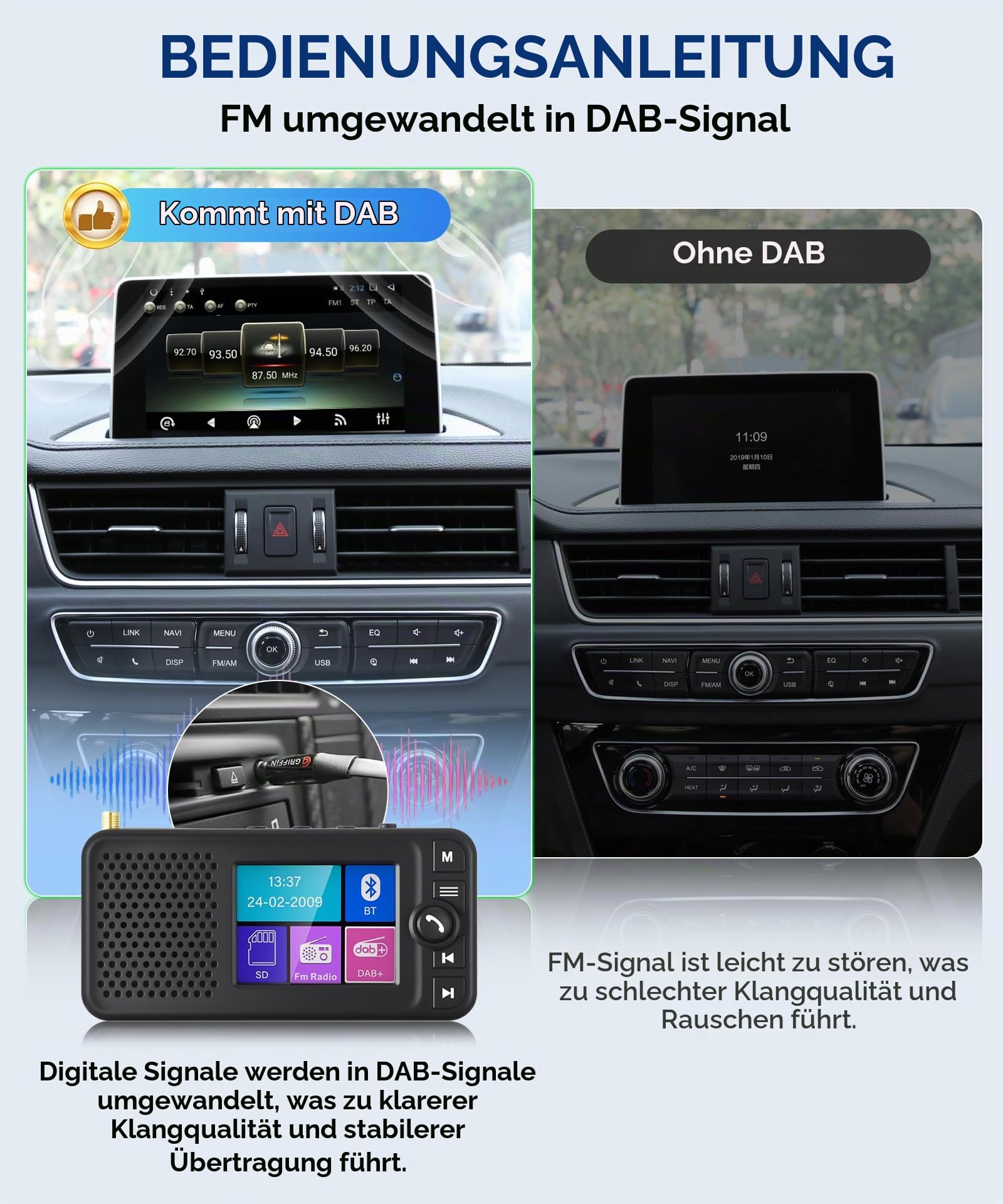 VECHTEL DAB+ Digitalradio mit Bluetooth und 1500mAh Wiederaufladbare Batterie, Tragbares Digitalradio mit 2,4 Zoll LCD Farbdisplay, Tragbares DAB+ Radio Unterstützt FM-Transmitter Bluetooth TF AUX