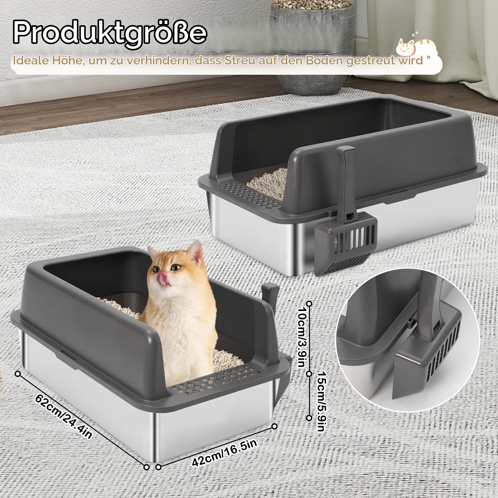 2-Packung XL Katzenklo Edelstahl, Edelstahl Katzentoilette für große Katzen, Klebt Nicht an Rückständen, einfache Reinigung