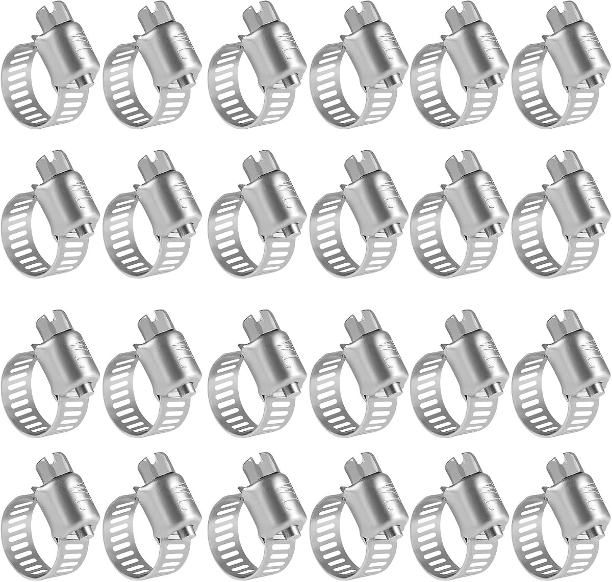 Winlong 1/2'' Stainless Steel Hose Clamps - 24PK Size 4 Small Worm Gear Drive Hose Clamps Clamping Range 1/4 Inch to 5/8 Inch (6mm-16mm) for Automotive Plumbing, 1/4'' Clamps, 1/2'' Clamps