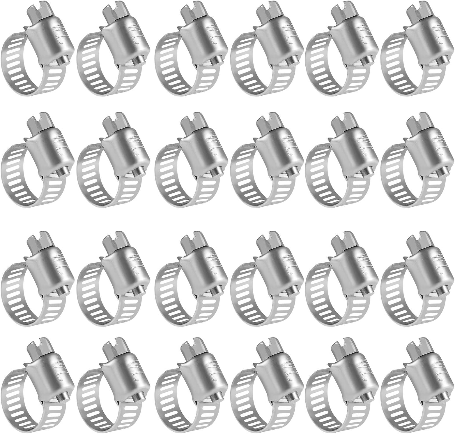 Stainless Steel Hose Clamps 1/2'' - 24PK Size 4 Worm Gear Drive Hose Clamps Small Clamping Range 1/4 Inch to 5/8 Inch (6mm-16mm) for Automotive Fuel Line,1/4 Inch,1/2 Inch