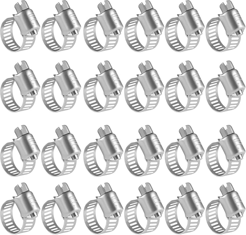 Winlong 1/2'' Stainless Steel Hose Clamps - 24PK Size 4 Small Worm Gear Drive Hose Clamps Clamping Range 1/4 Inch to 5/8 Inch (6mm-16mm) for Automotive Plumbing, 1/4'' Clamps, 1/2'' Clamps