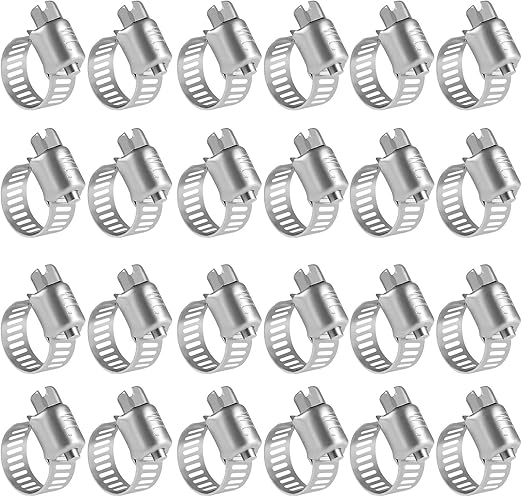 WINL Stainless Steel Hose Clamps 1/2'' - 24PK Size 4 Worm Gear Drive Hose Clamps Small Clamping Range 1/4 Inch to 5/8 Inch (6mm-16mm) for Automotive Fuel Line,1/4 Inch,1/2 Inch