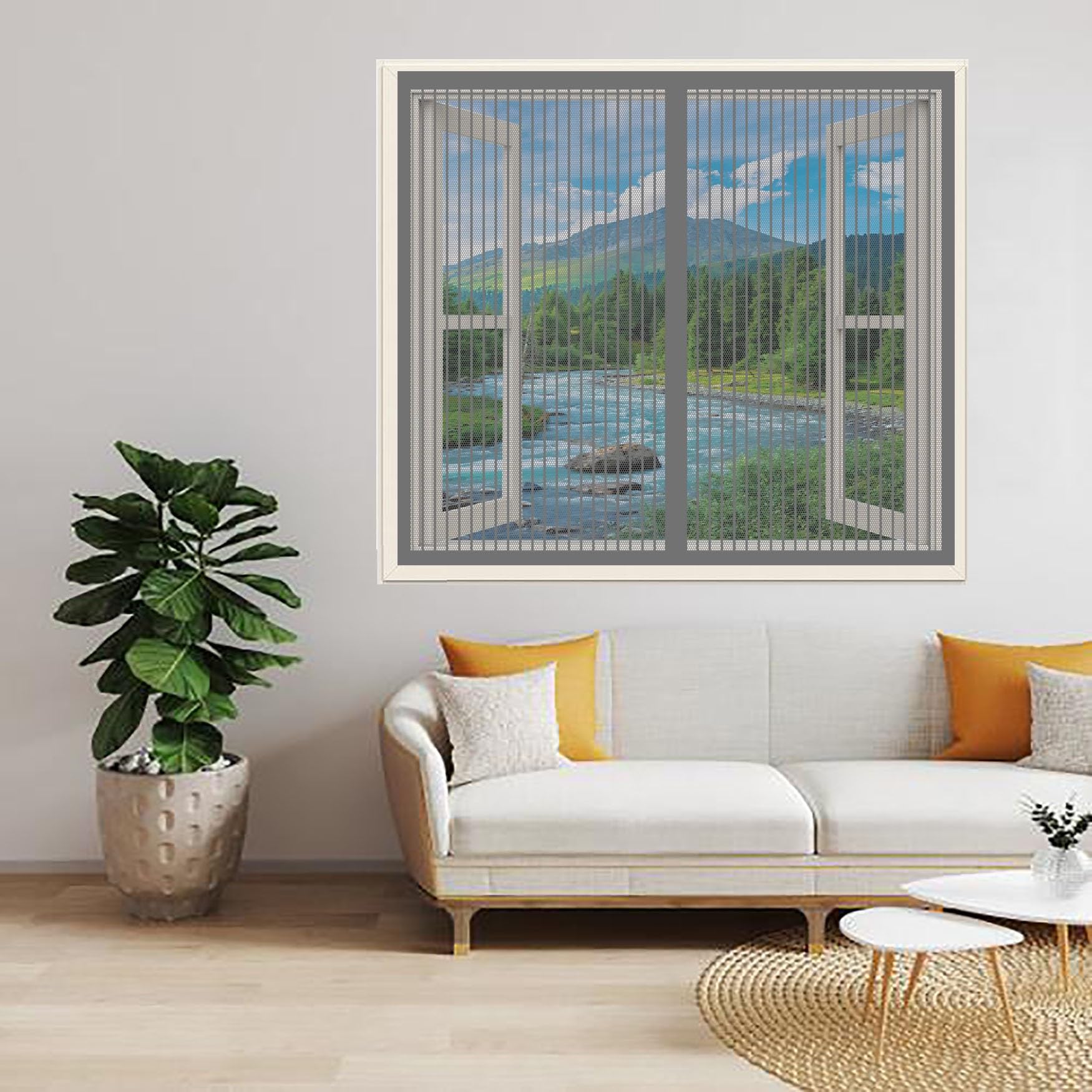 Moustiquaire fenêtre sans percer 126x115 anti-moustique grise