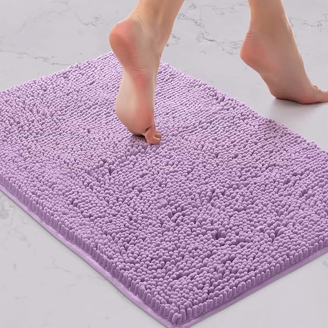 LuxUrux Bath Mat-Extra-Soft Plush Bath Shower Bathroom Rug, 1'' Chenille Microfiber Material, Super Absorbent Shaggy Bath Rug (40 x 60 cm, Lavender)
