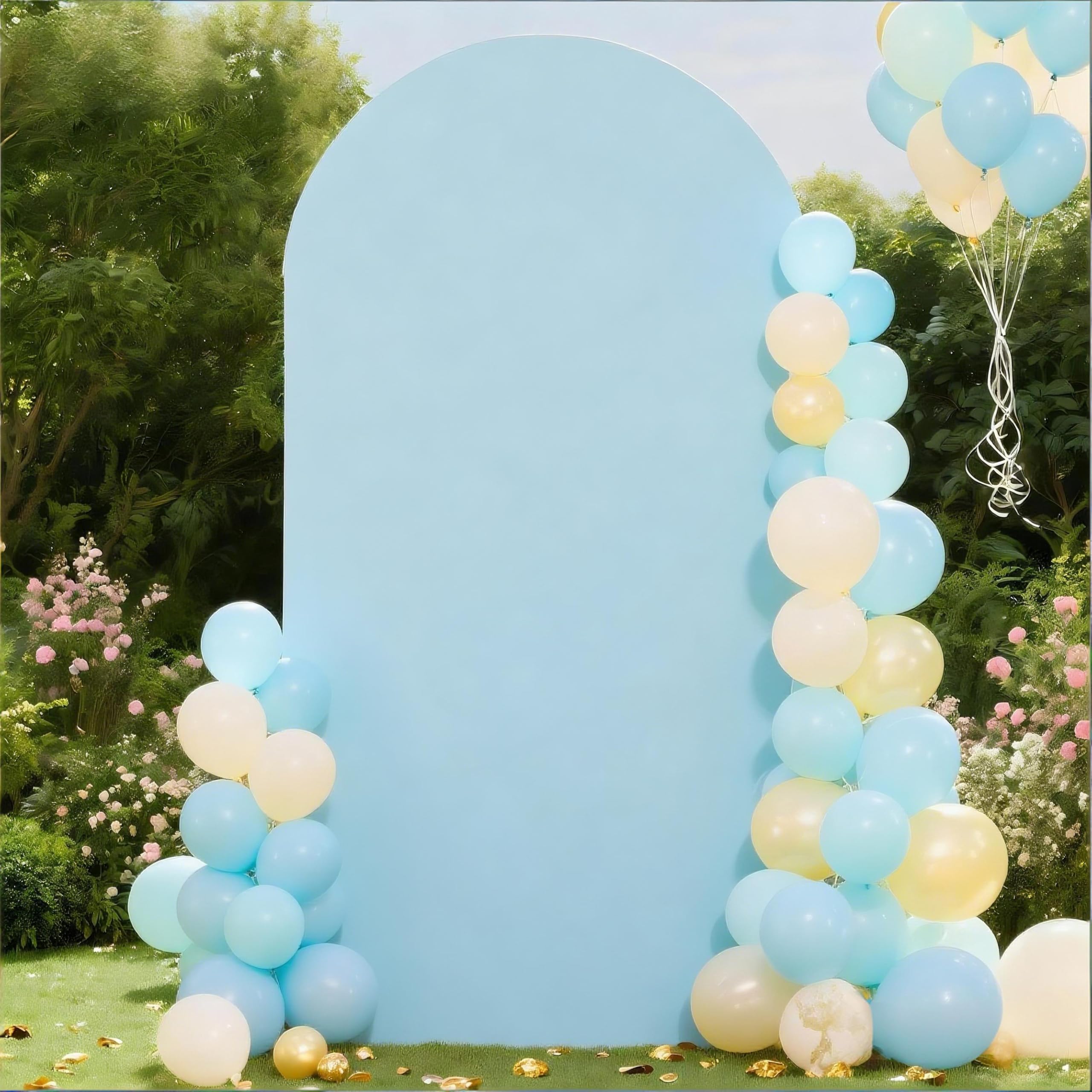 6 FT Spandex Baby Blue Arch Backdrop Cover - JKDMJF Round Top Chiara Backdrop Cover for Wedding Birthday Party Engagement Baby Shower Arch Background