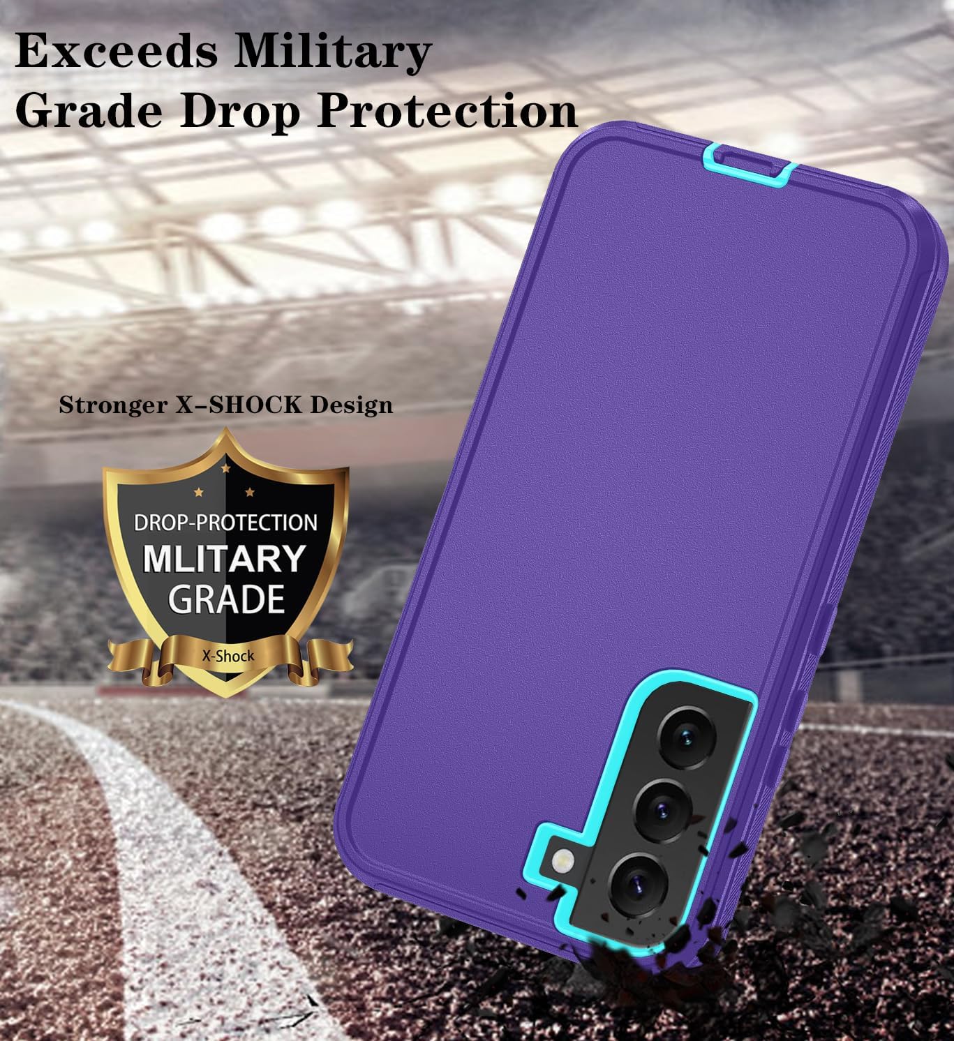 ONOLA Phone Case for Samsung Galaxy S22 Case with HD Screen Protector, Heavy Duty Shockproof & Dropproof 3-Layer Cover Phone Case for Galaxy S22 6.1'',PurpleSkyblue