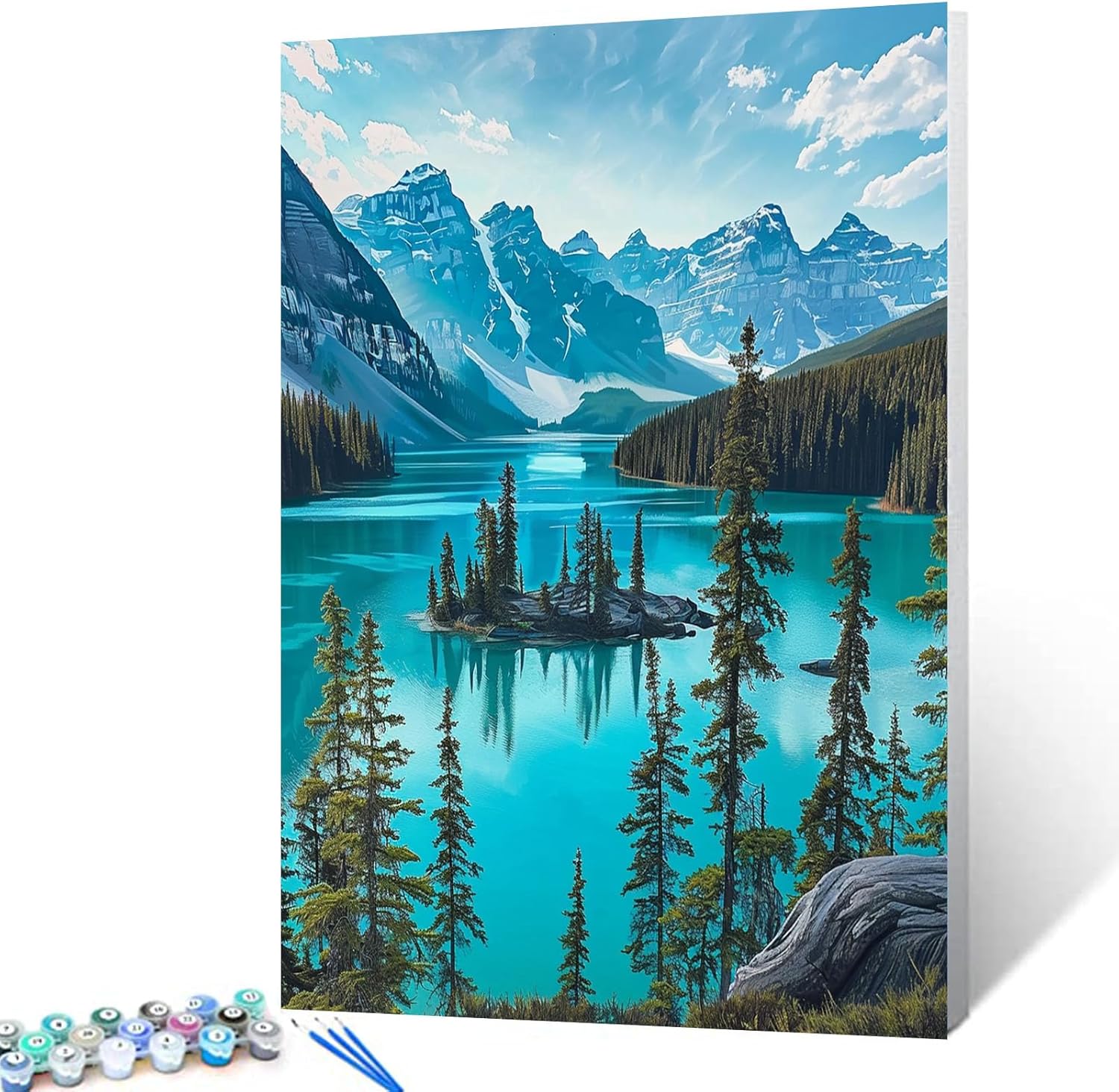 Jasper National Park Paint by Numbers Kits 16x20 inch Green Frorest Paintwork The Rocky Mountains Canvas DIY Oil Painting for Kids, Adults Beginner Athabasca River Artwork with Brushes Gift(DIY Frame)