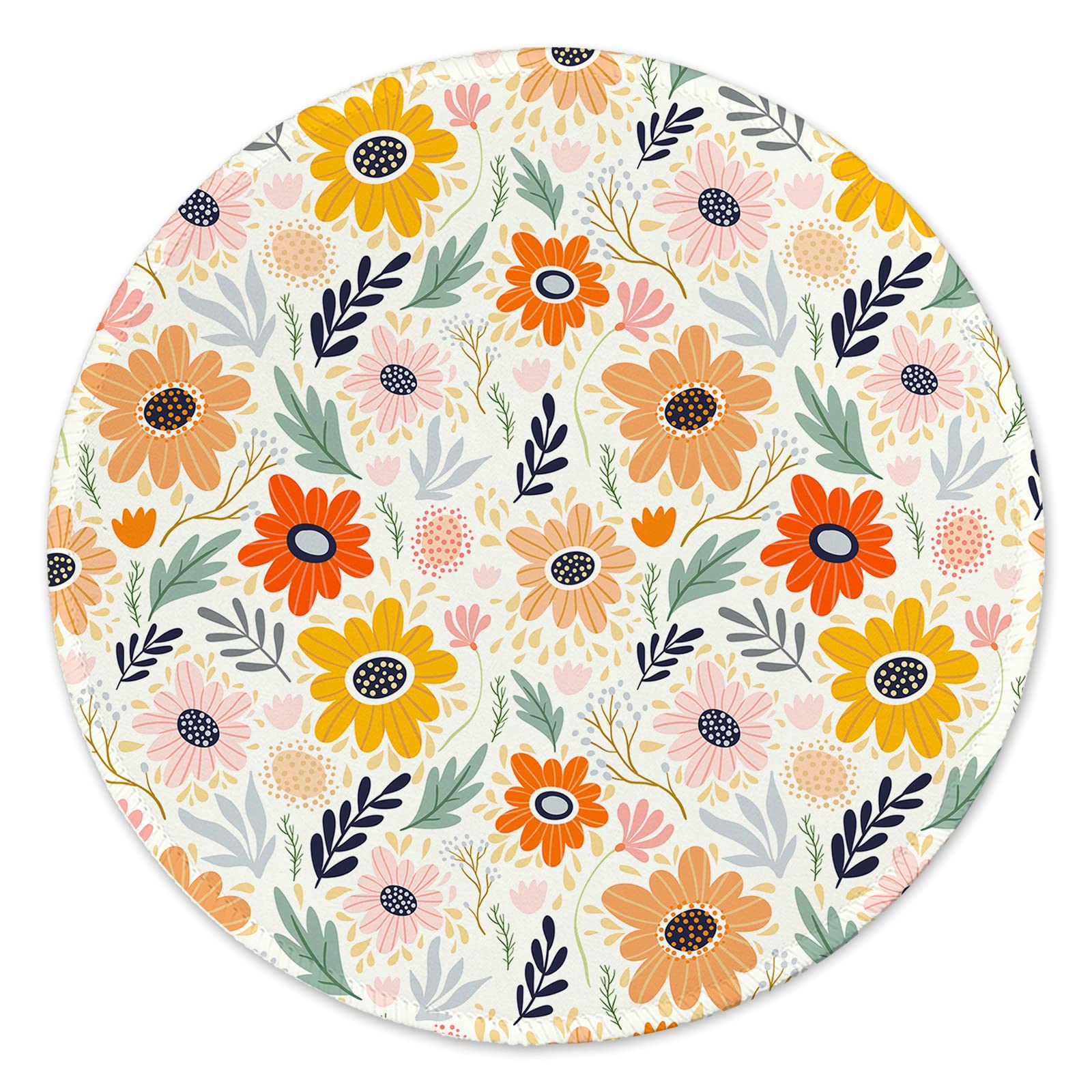 Round Mouse Pad,Gaming Mouse Pad,Non-Slip Rubber Base Mouse Mat with Stitched Edge 7.9 x 7.9 Inch for Laptop Computer (Adorable Flower)