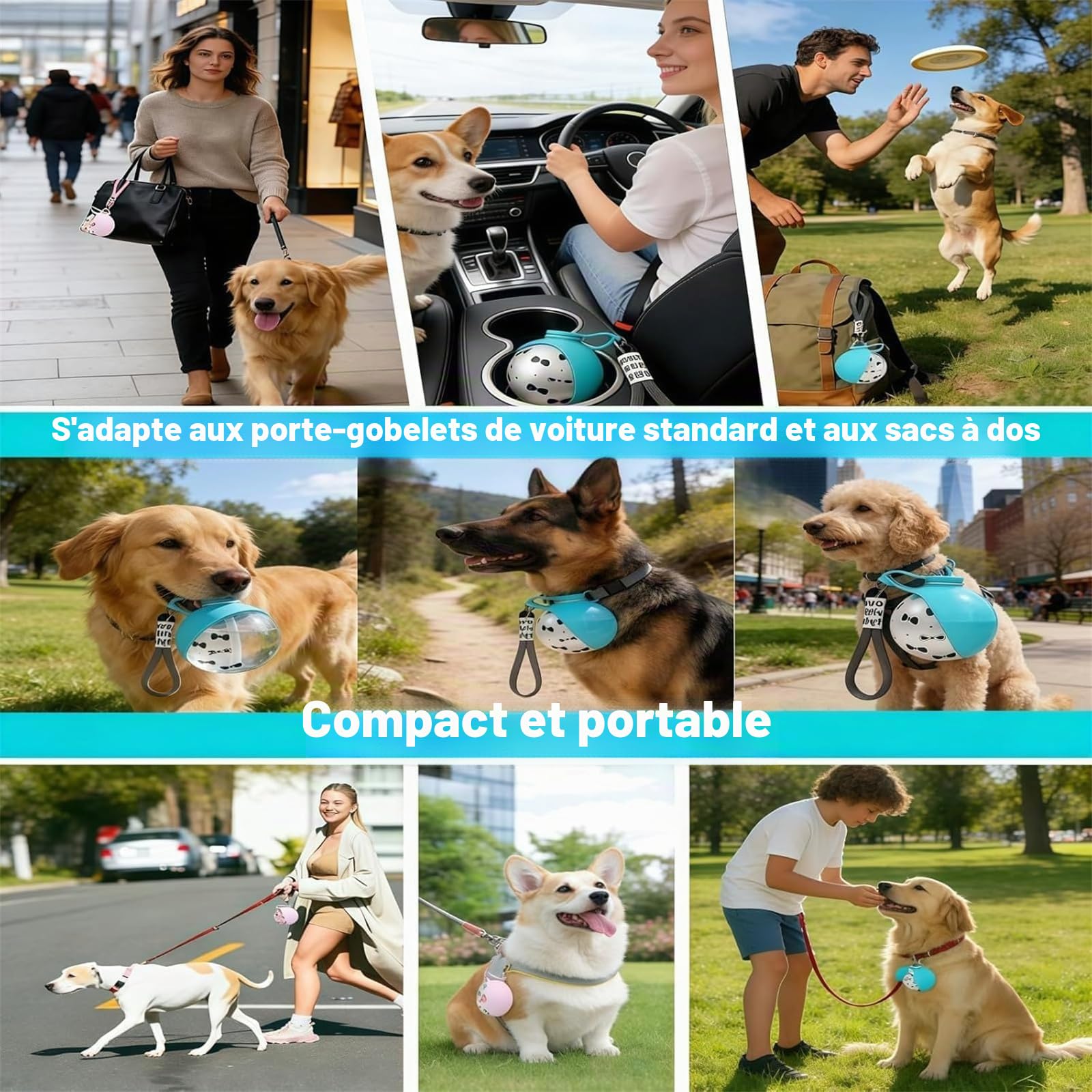 Gourde pour Chien pour Les déplacements, Bouteille d'eau Portable pour Animaux de Compagnie, en Acier Inoxydable,285ML Compacte pour Chiens et Chats,Gourde Anti-Fuite avec Gamelle Pliable en Silicone
