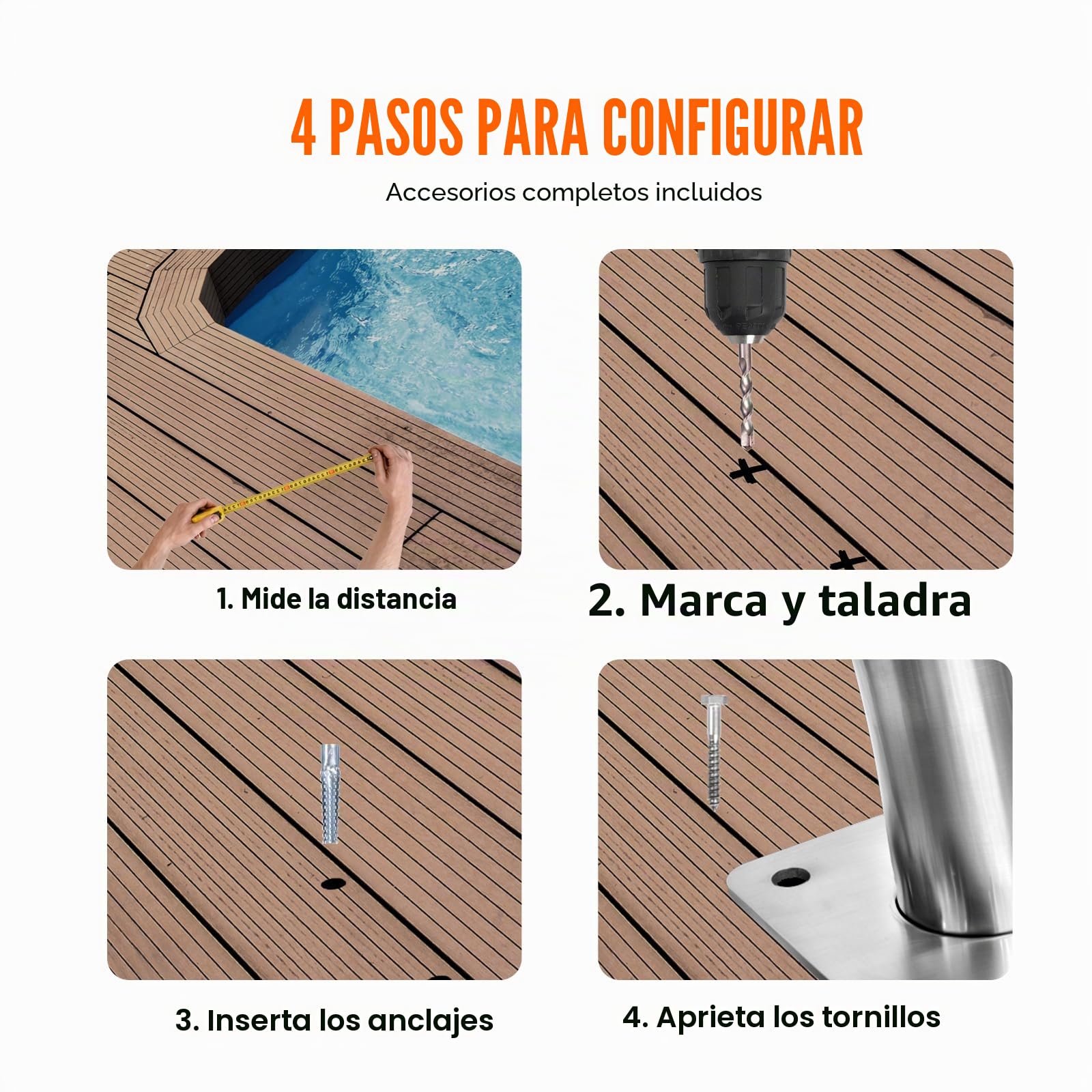 VEVOR Barandilla para Piscina 805 x 585 mm Pasamanos para Piscina de Acero Inoxidable con Placa Base Barra de Seguridad Antioxidante para Piscinas, Interiores, Exteriores, Terrazas, Blanco plateado