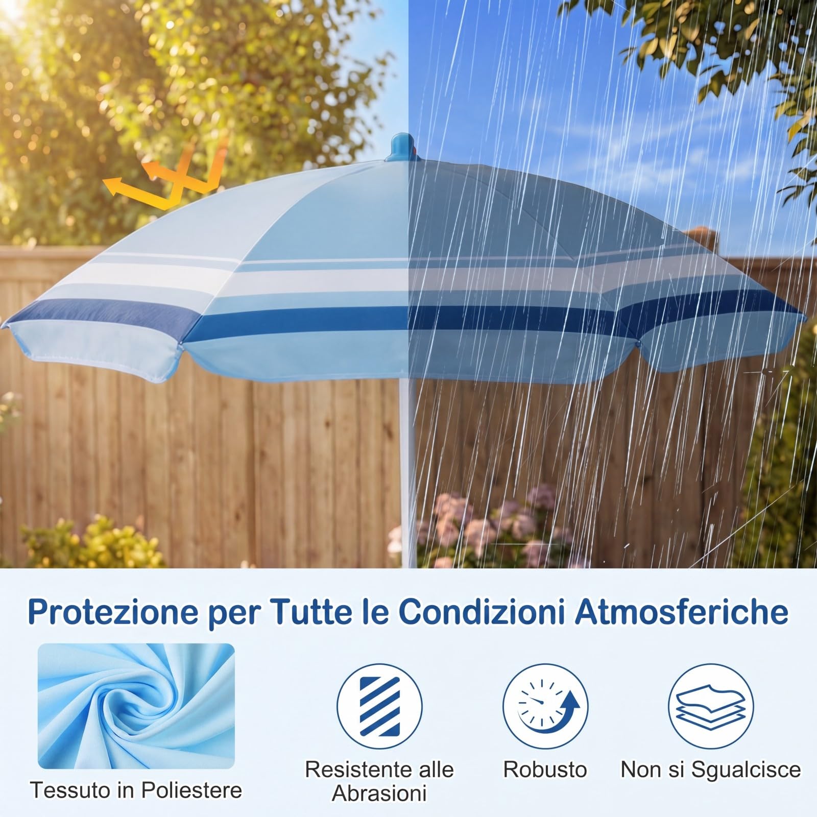 COSTWAY Set Tavolo e Sedie da Giardino per Bambini con Ombrellone (Blu) | Set da Esterno per Bambini 4 Pezzi con Tavolino Rotondo, 2 Sedie Pieghevoli e Ombrellone Regolabile in Altezza per Campeggio