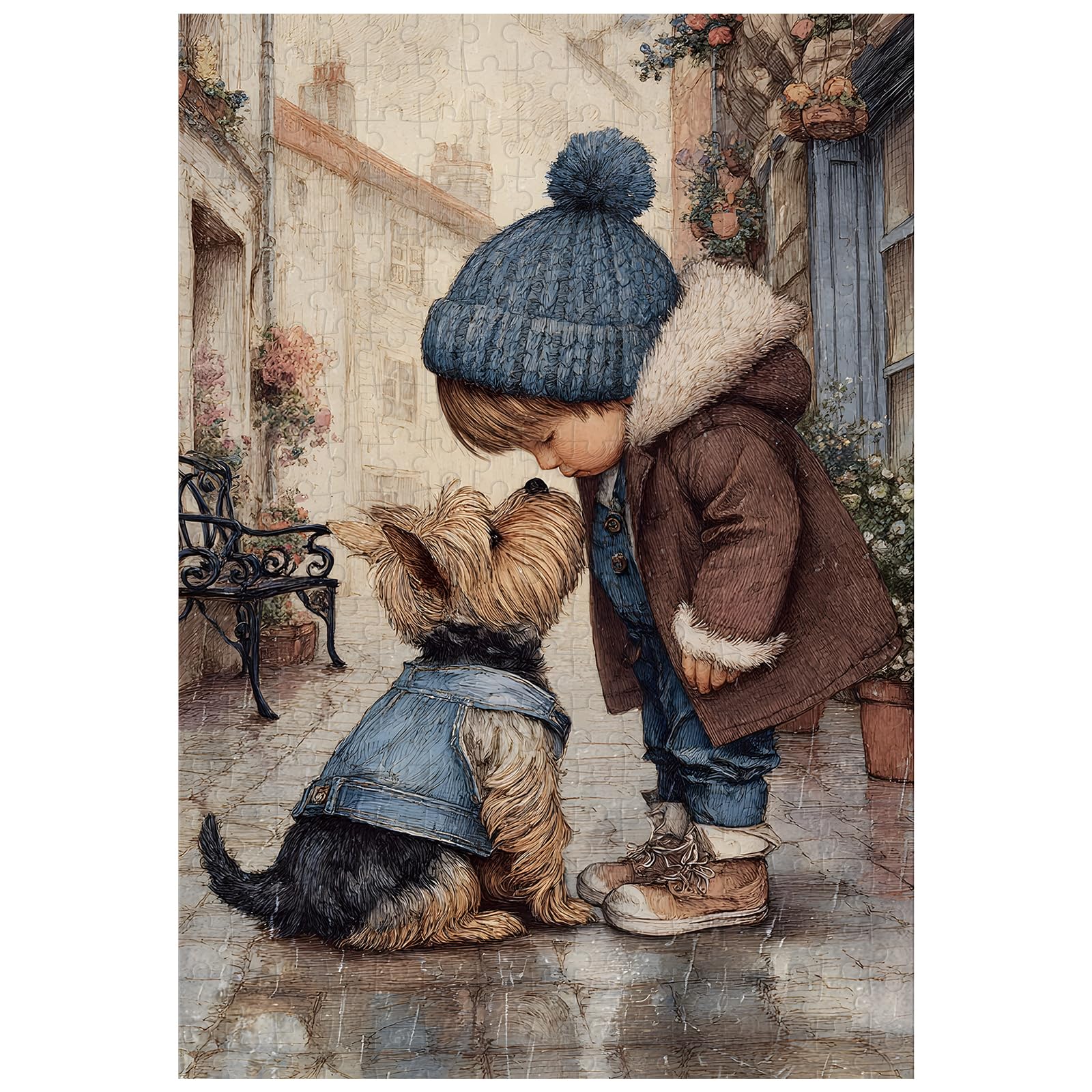 Photo 1 of Great Jigsaw Puzzles for Adults 300 Pieces Little Boy Kissing Puppy Puzzles for Adults Toys Gift Family Decoration Kids Puzzle