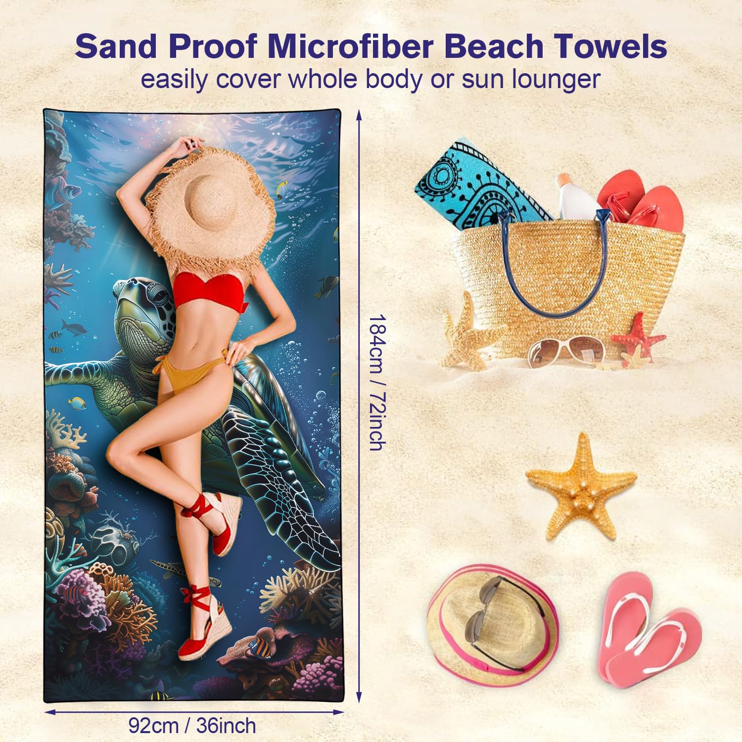YISUMEI Underwater Turtle Beach Towels for Adults Extra Large 180 x 90 cm - Image 4