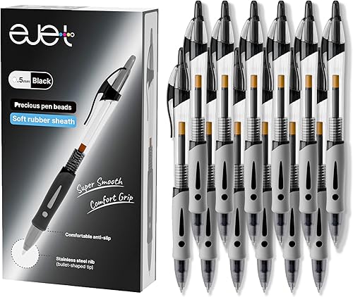 ejet Bolígrafos de gel premium de 0.5, bolígrafos de escritura suave de punta fina, color negro, paquete de 12